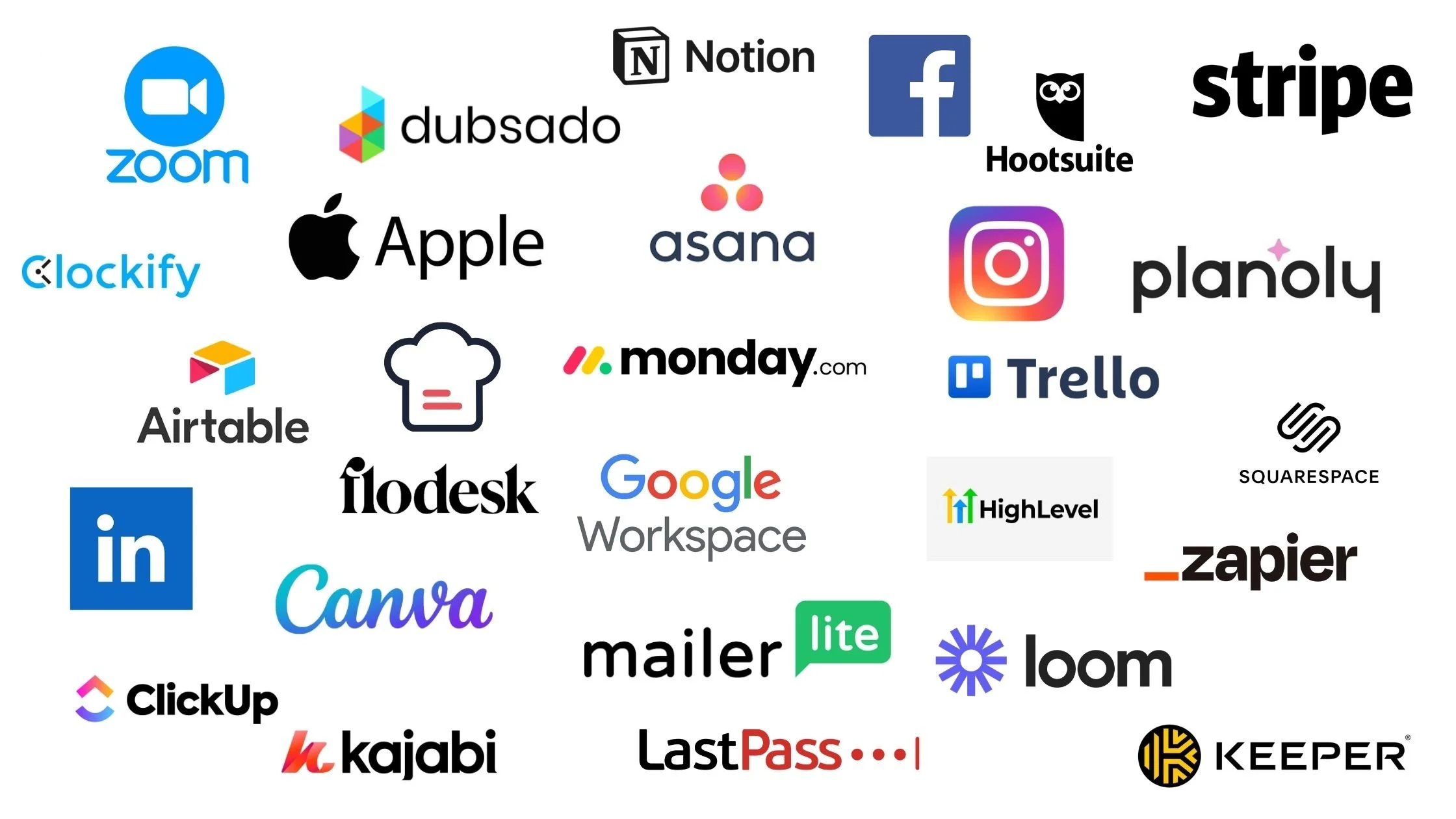 Showing logos of common apps and tools used by an online business