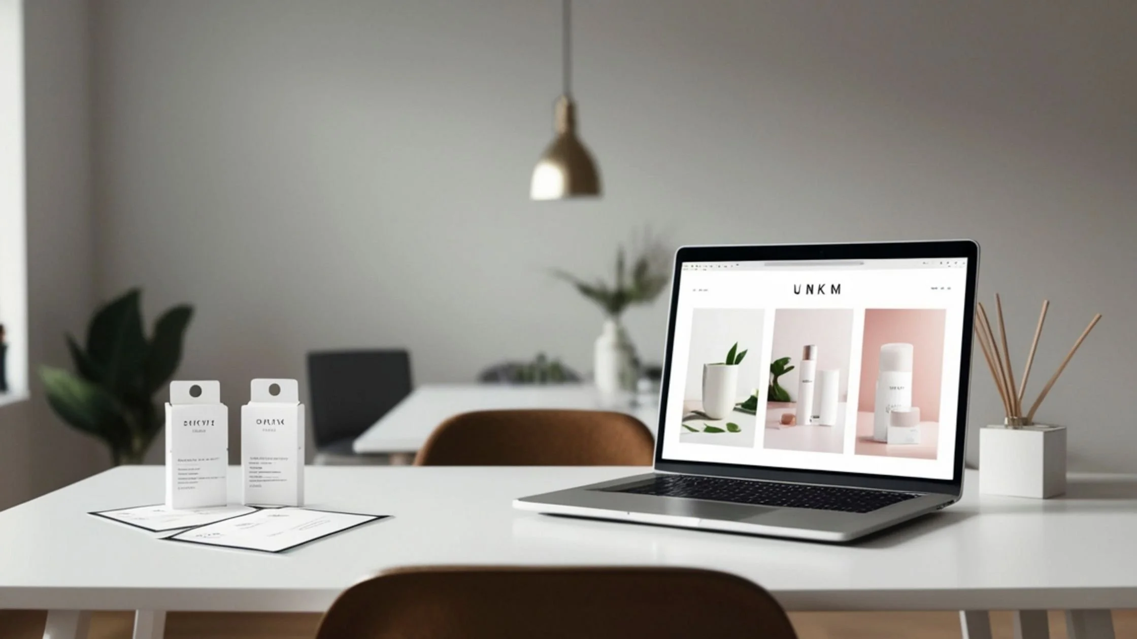 Laptop on a table showing a clean, simplified website design