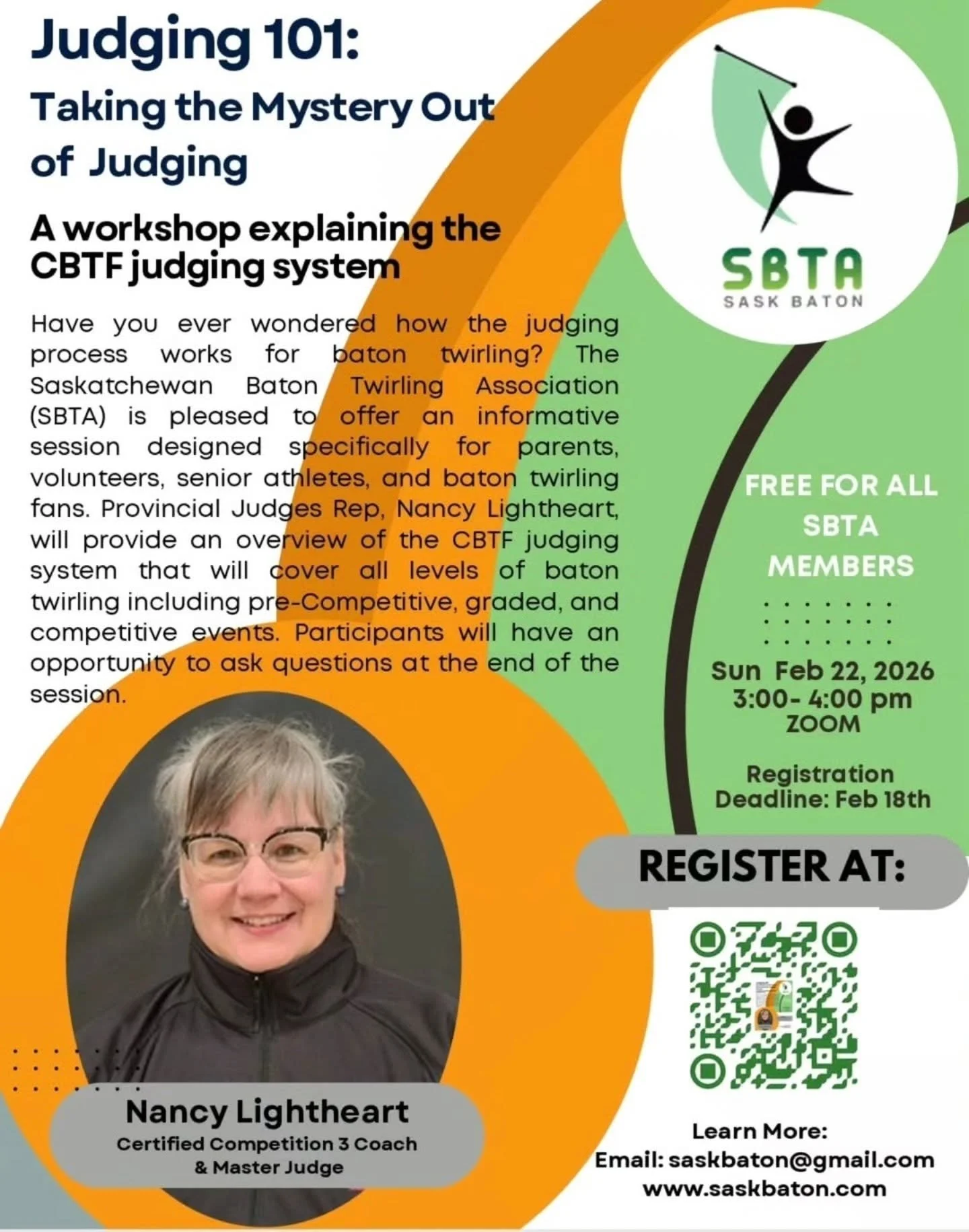 Registration deadline is approaching! Don't miss out on this opportunity! We would love for as many of our parents and supporters to attend!

@saskbaton is pleased to present "Judging 101 - Taking the Mystery Out of Judging". The workshop i