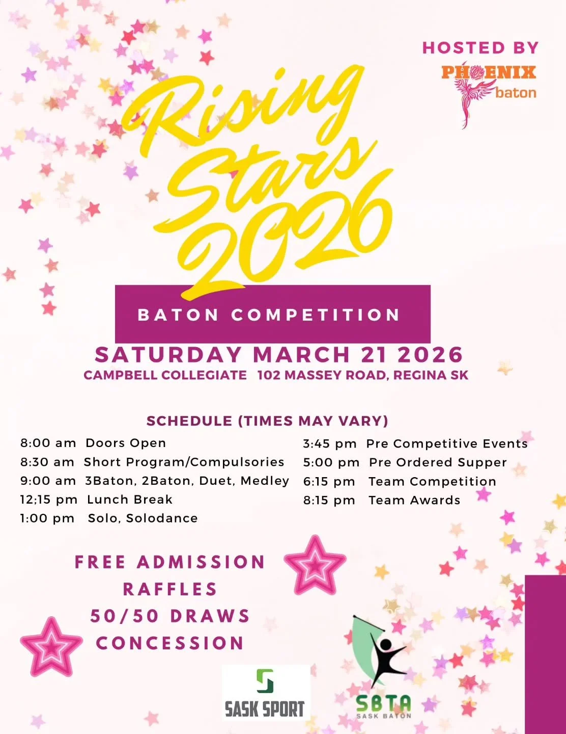 Rising Stars is ONE week from today! We are so excited! Admission is free - let's pack the stands for our team competition! See you there! ✨
.
@saskbatonathletes @cbtfca @sobgtwirling @trilogytwirlingteam @phoenixbaton @otcyxe