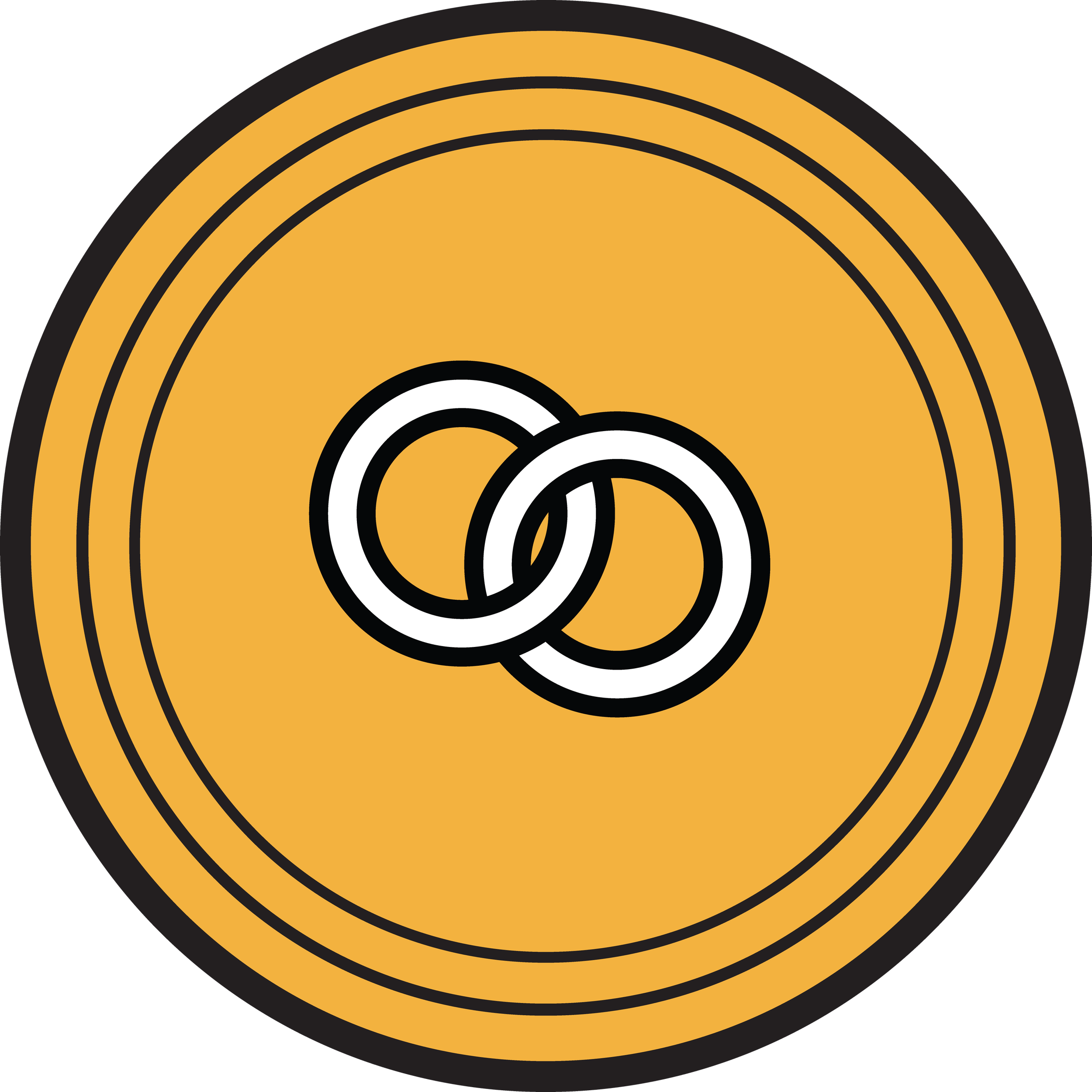 Grafische Darstellung eines stilisierten Koffers mit goldener Oberfläche und schwarzen Rändern.