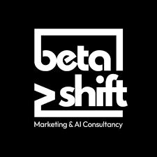 Logo for Beta V Shift, a marketing and AI consultancy, with white text on a black background.