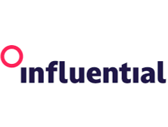 Logo with a pink circle and the word 'influential' in dark blue text.
