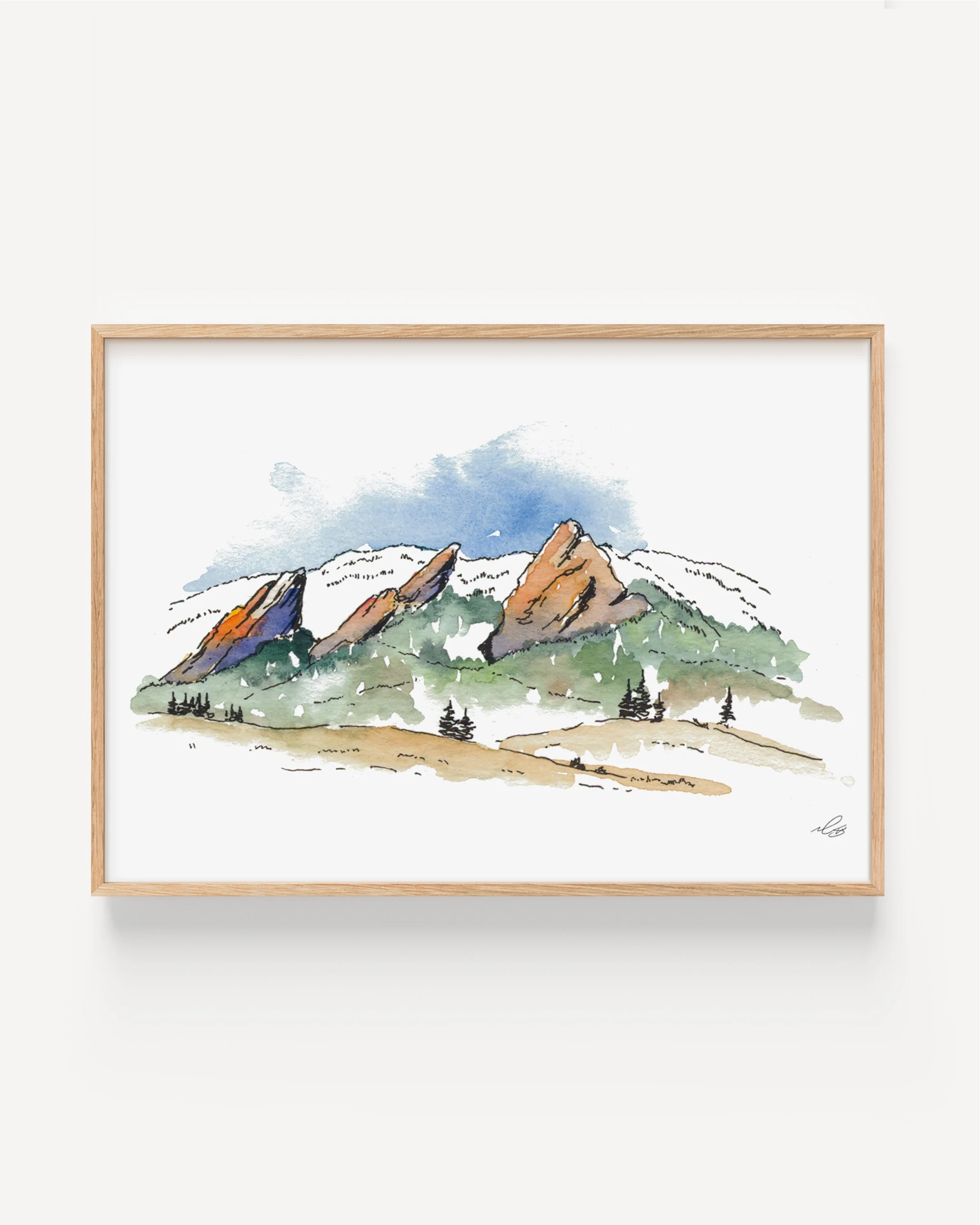 Stunning Watercolor of Boulder Flatirons - Framed Art