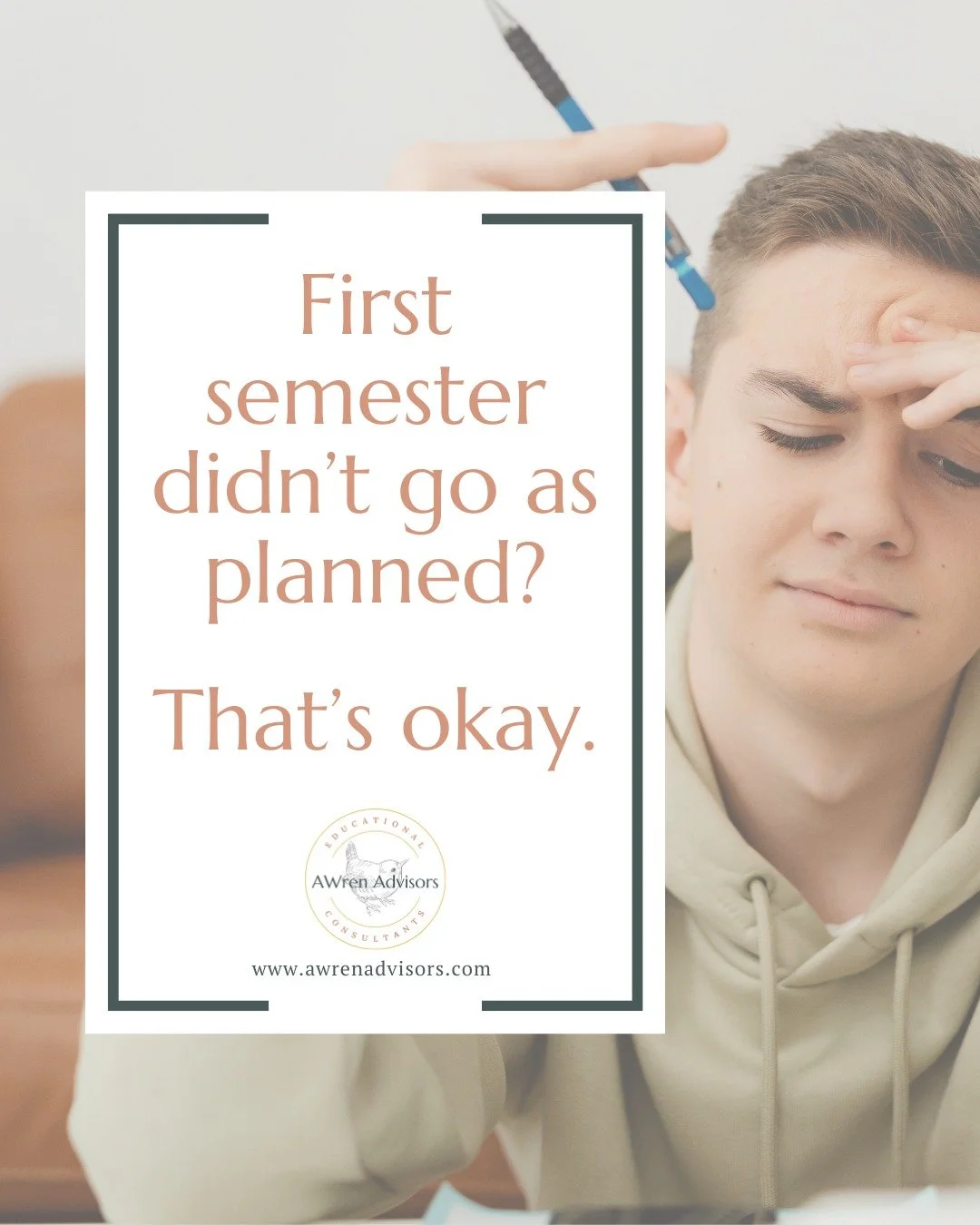 College can be overwhelming, and adjusting takes time. At AWren Advisors, we help students reflect, regroup, and build strategies to succeed with support along the way. 
Your next semester can be stronger.
www.awrenadvisors.com

#collegelife #firstse