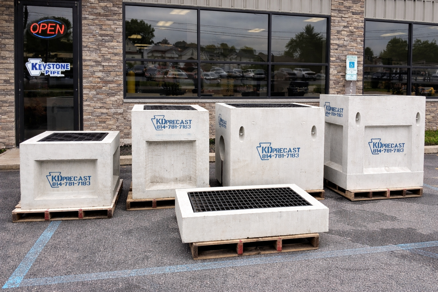 AI Generated Precast concrete catch basins on display.png