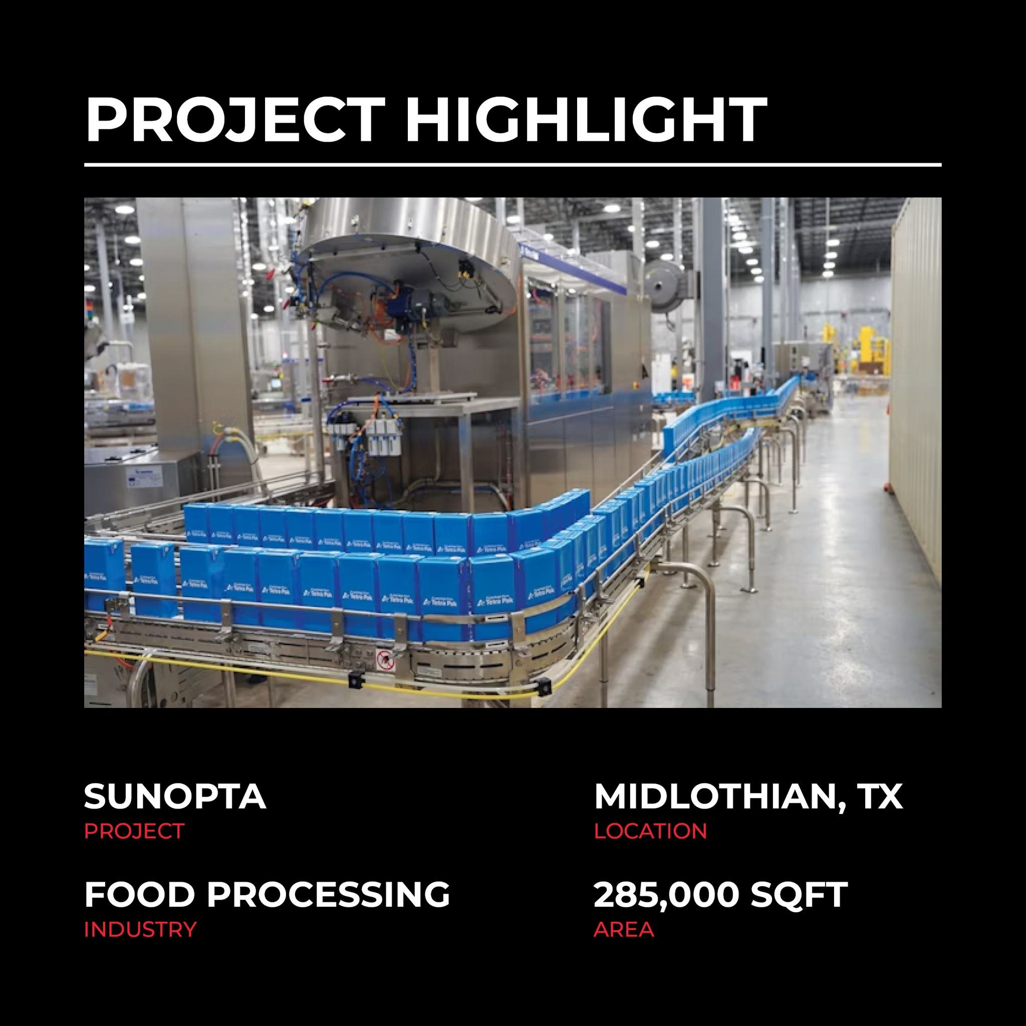 SunOpta selected EXXCEL to deliver a 285,000 SF plant-based food manufacturing facility on a greenfield site south of Dallas, Texas, and speed mattered from day one.

Our team was engaged during programming to fast-track the industrial shell through 