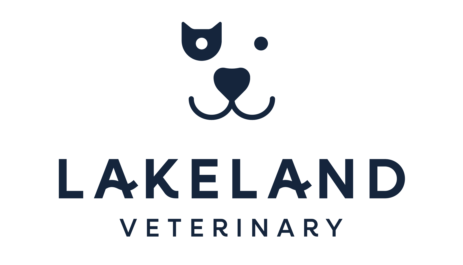 Logo of Lakeland Veterinary featuring a stylized cat and dog face above the text 'Lakeland Veterinary'