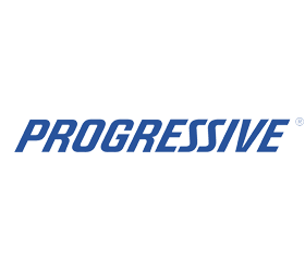 Progressive insurance logo in blue text with a small red umbrella icon above the 'R'.