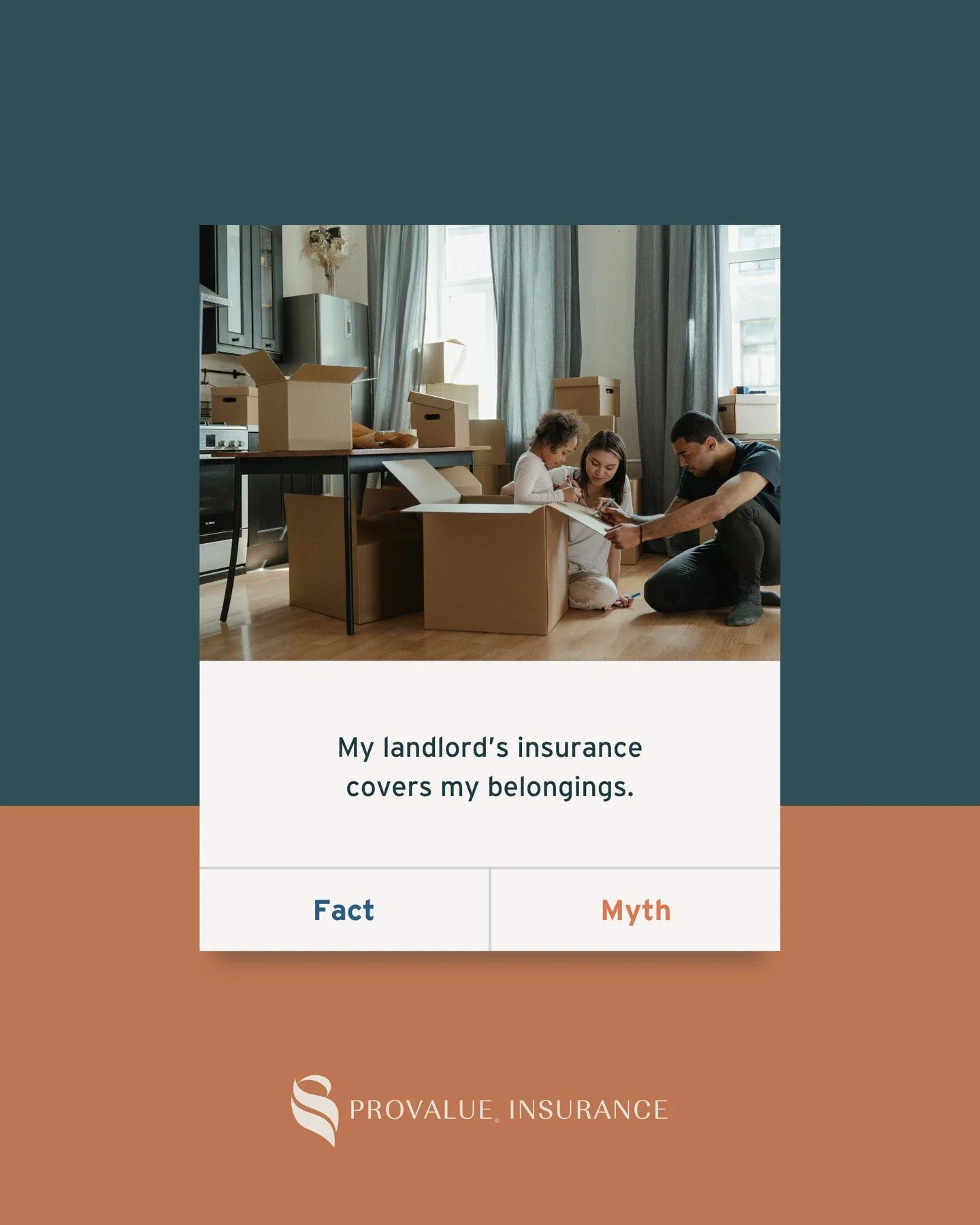 Fact or myth? 🤔 That&rsquo;s a myth! A landlord&rsquo;s policy generally covers the building. Renters insurance helps protect your personal belongings from covered losses&mdash;and can provide liability coverage, too.

Renting your space? Let&rsquo;