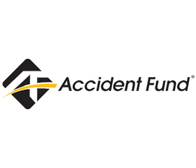Logo of Accident Fund with a black and yellow stylized roof and house icon