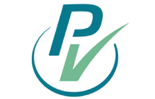 Logo with a large blue letter P, a large green check mark, and a green check mark overlapping, all within a blue circle.