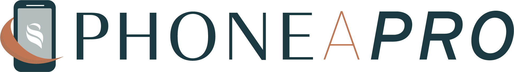 Logo for PhoneAPro with a stylized smartphone and a swoosh around it