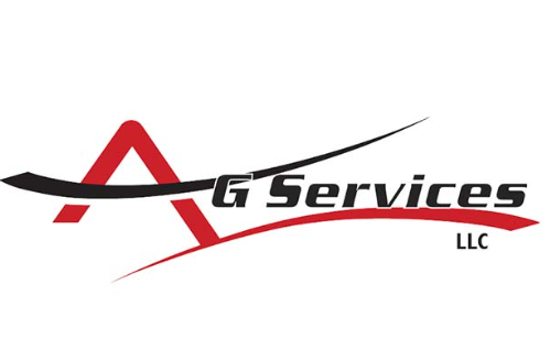 Logo for A G Services LLC featuring a stylized red 'A' with black and red swooshes and the company name.