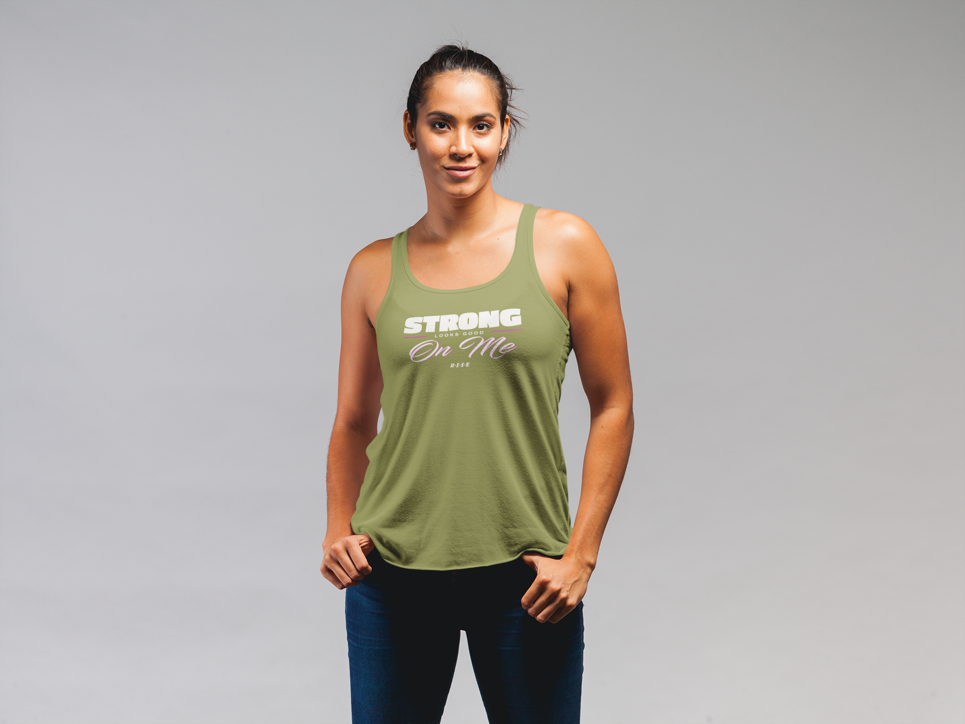 RISE Strong Looks Good Tank Top - Military Green.png