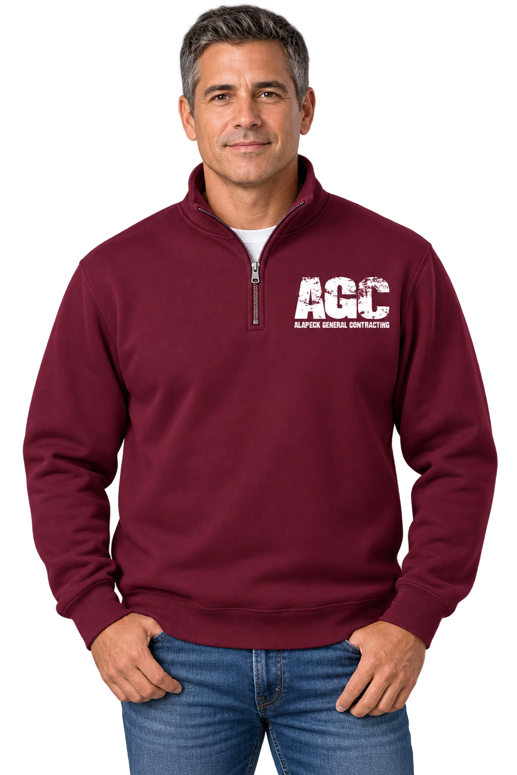 Maroon quarter-zip with distressed AGC logo-3.png