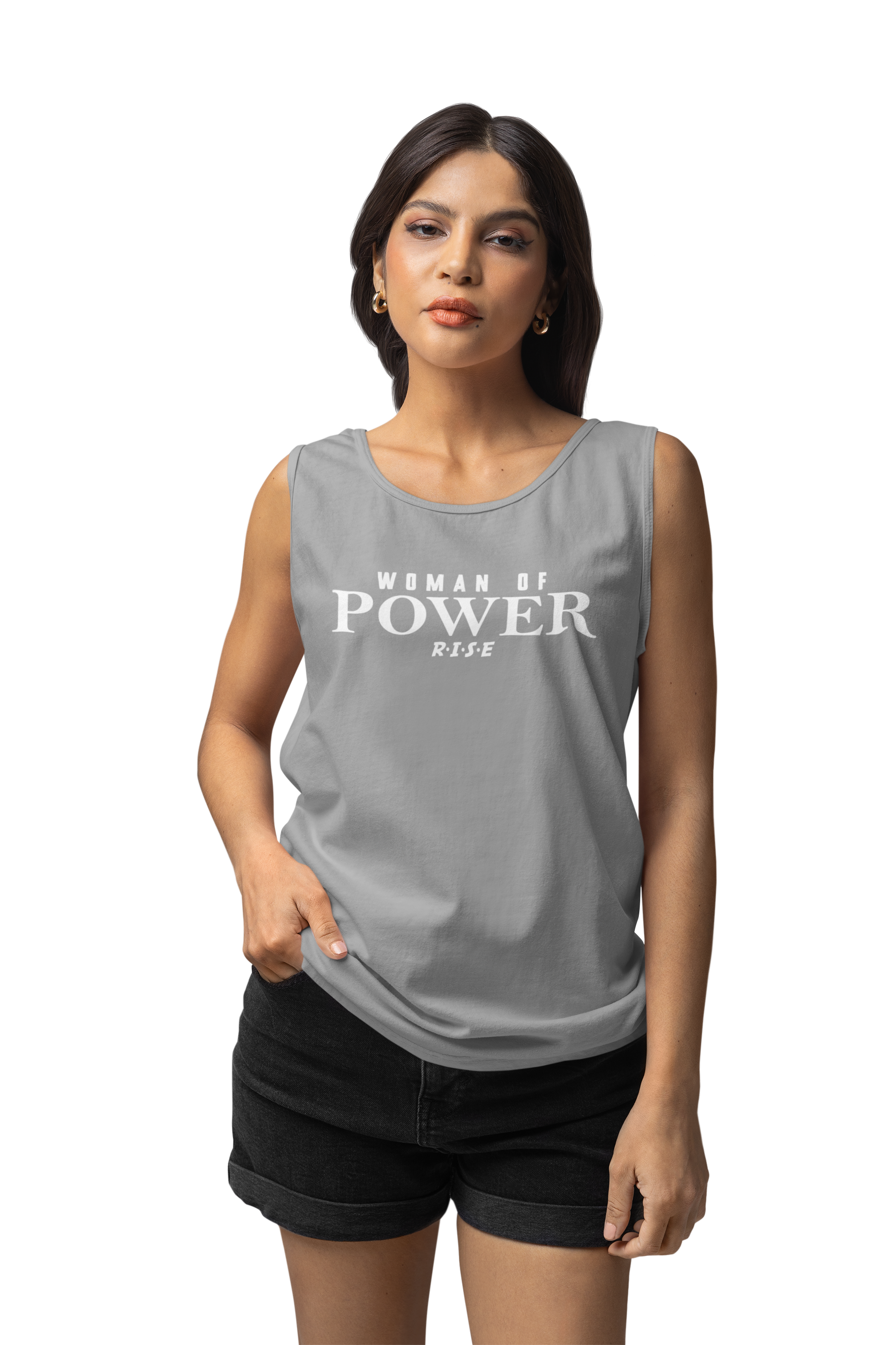 RISE Woman of Power Tank Top - Heather Gray.png