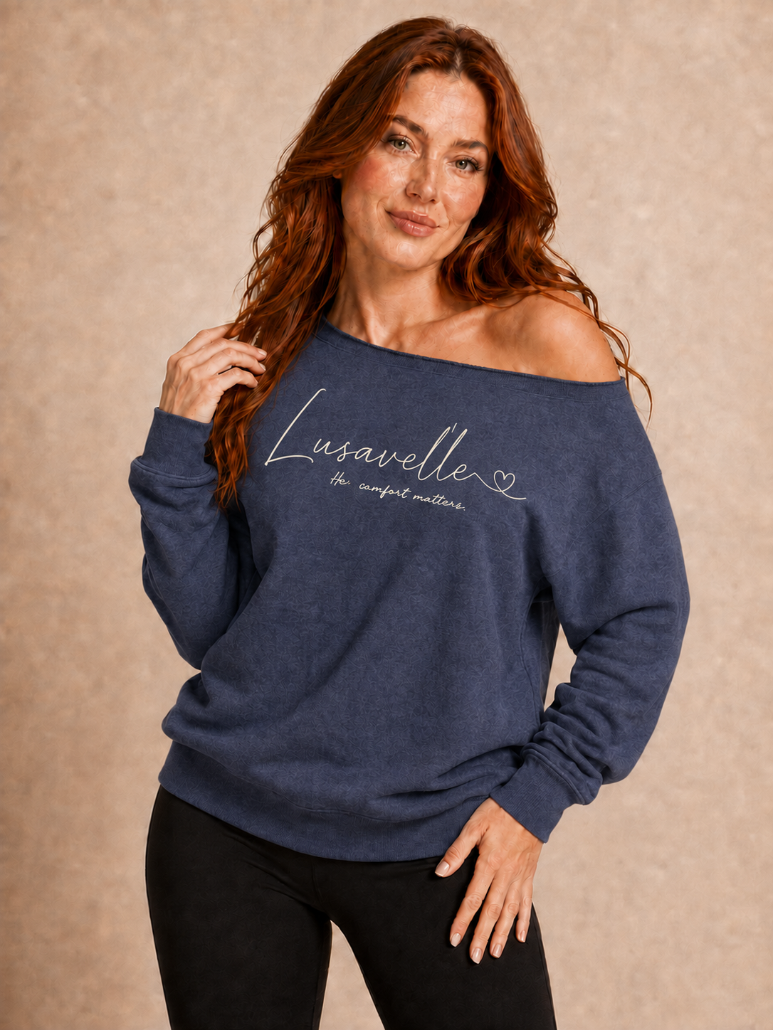 Lusavelle Off the shoulder Sweatshirt - Heather Navy.png