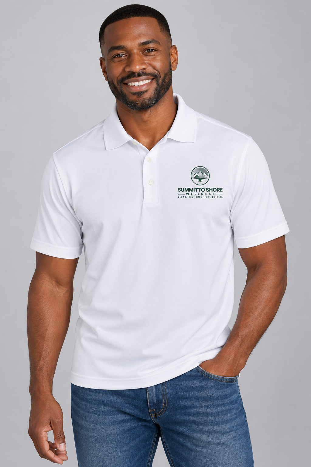 Black performance polo with forest green logo-2.png