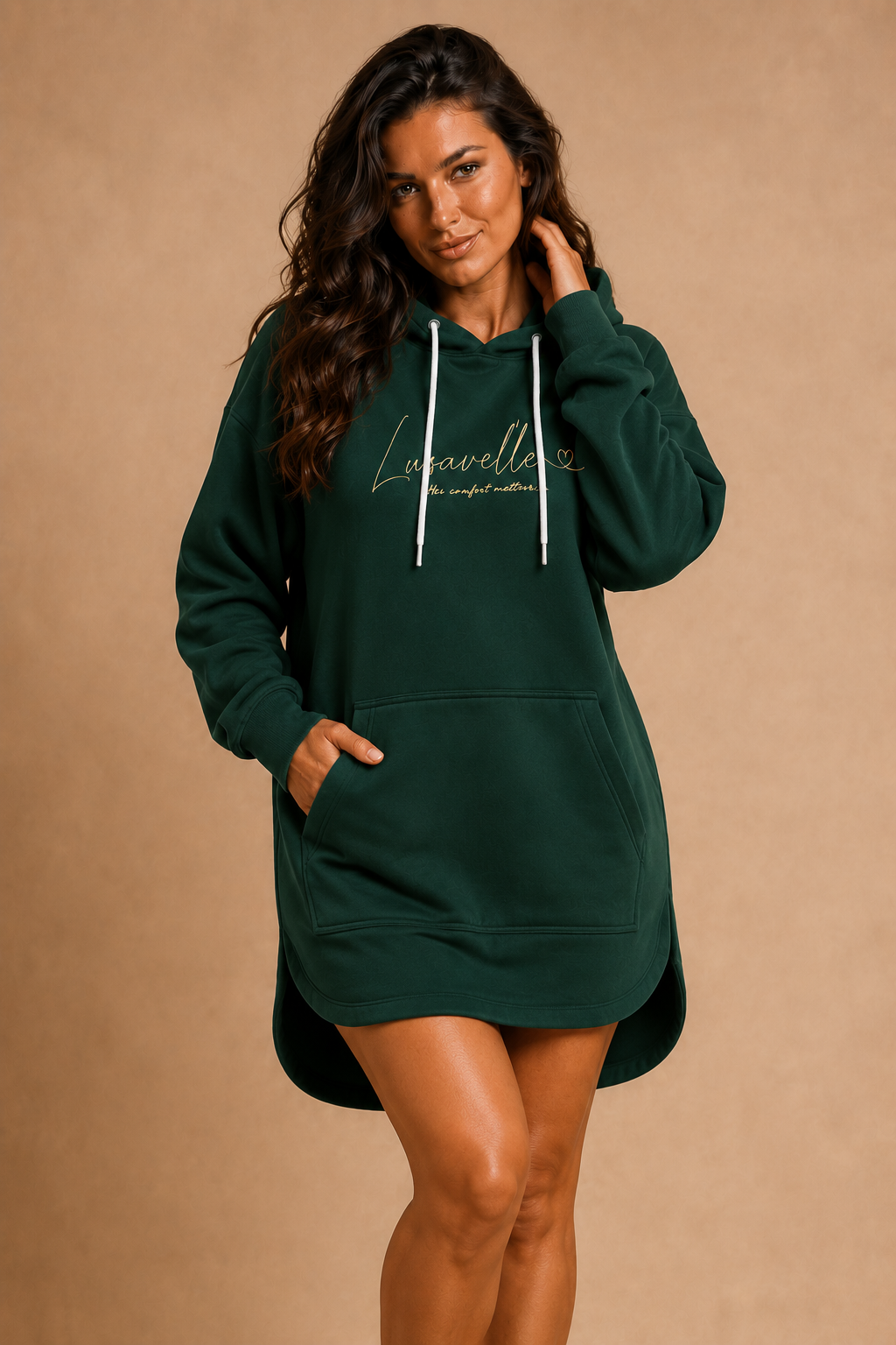 Lusavelle Hoody Dress - Forest Green.png