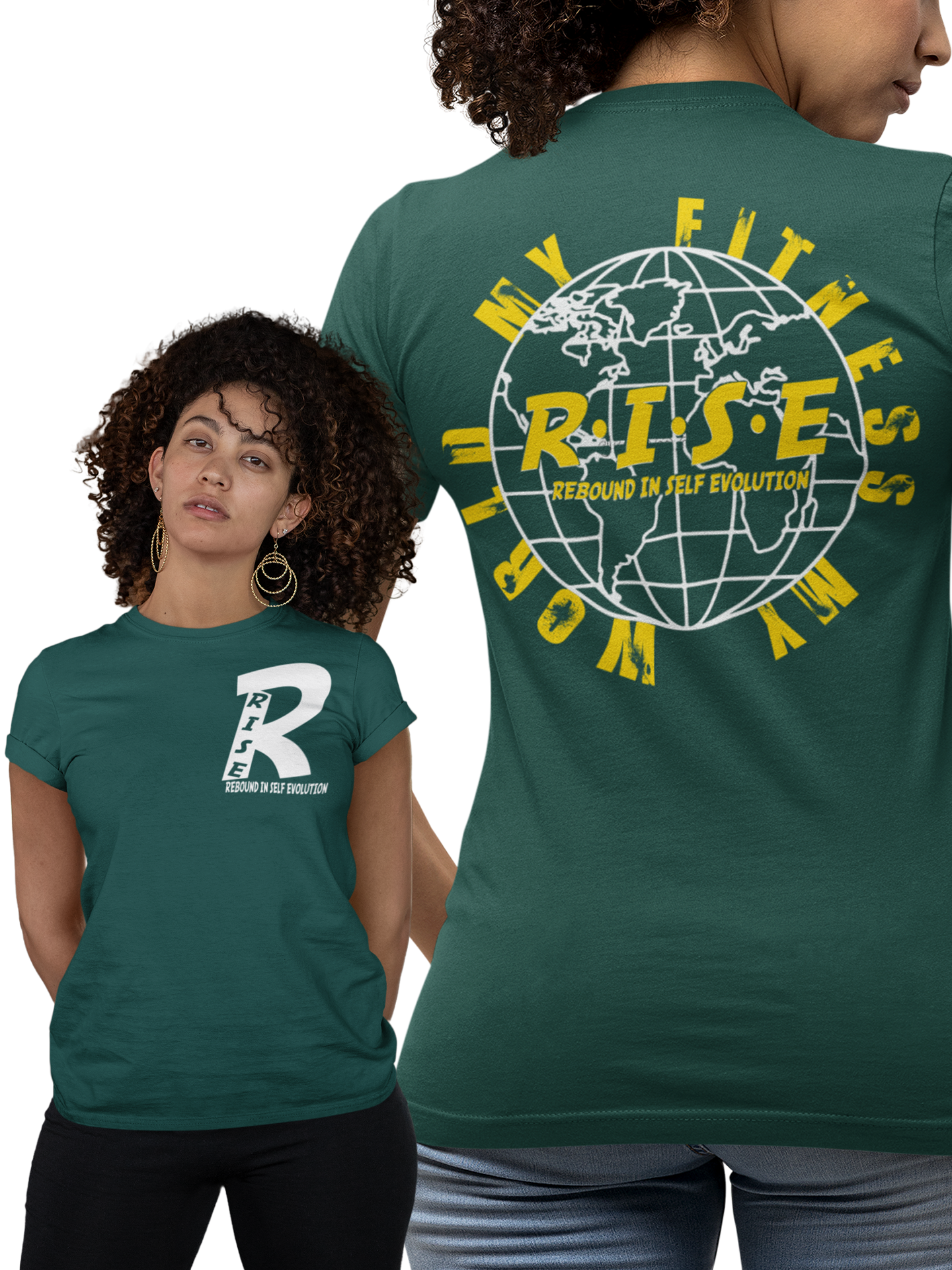 RISE My Fitness My World Womens Tee - Green.png