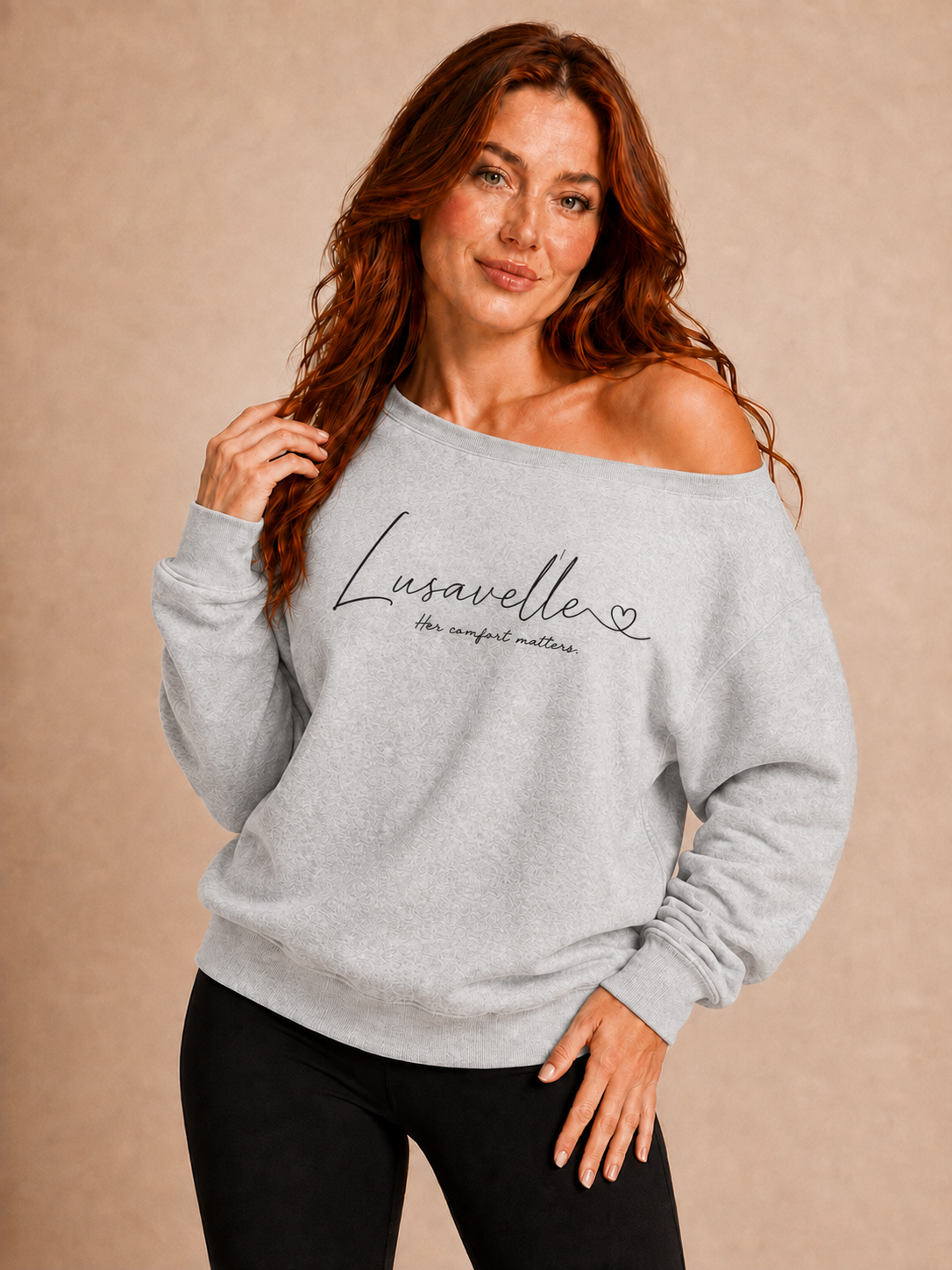 Lusavelle Off the shoulder Sweatshirt - Athletic Heather.png