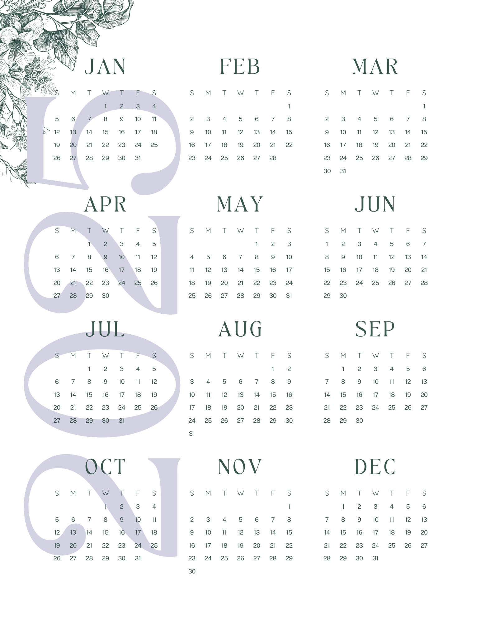 2025 Yearly Dates Overview Printable