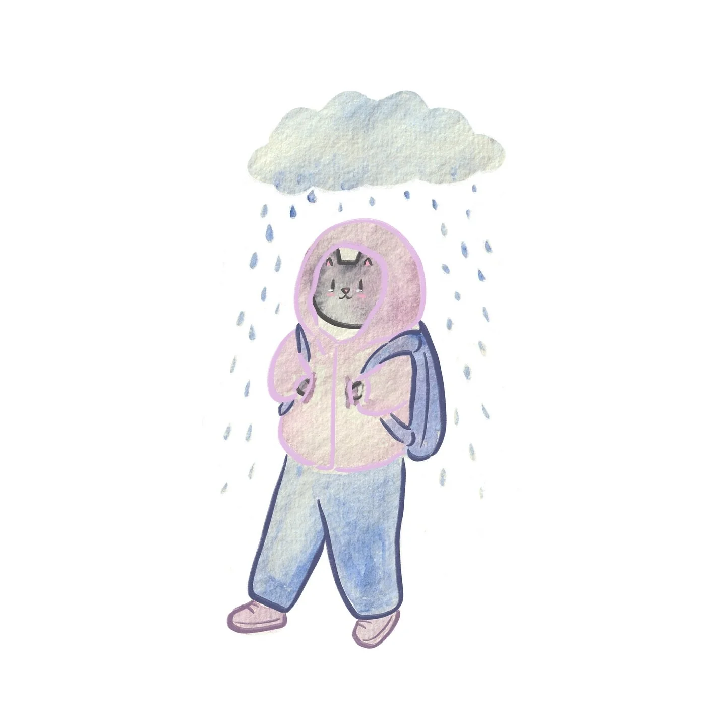 17. 🌧️ rain 🐈&zwj;⬛ something we&rsquo;ve finally been having around these parts! 💙  #cosyseptemberick 💗 ☺️ #artchallenge #illustrationdaily