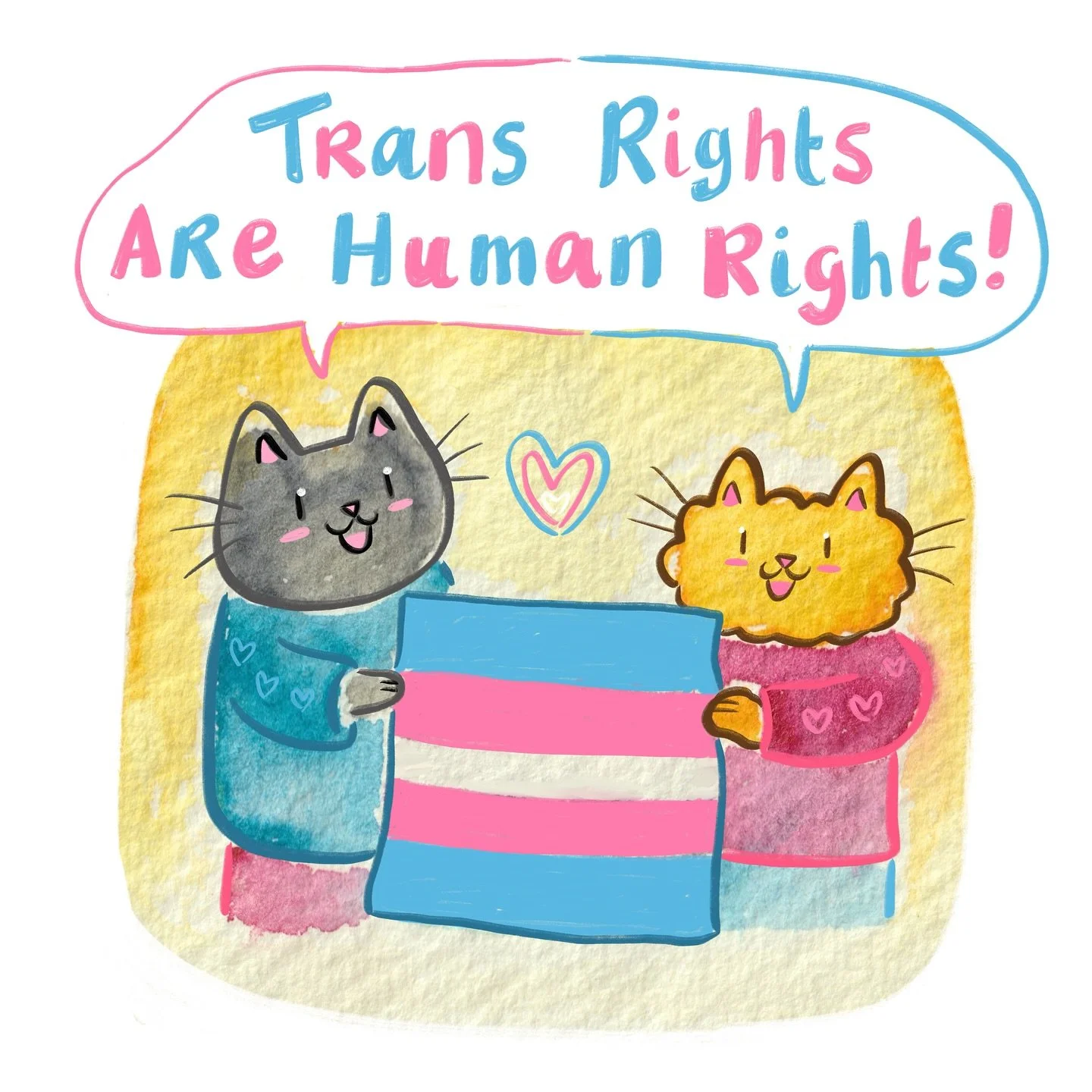 28. Trans rights are human rights! 🏳️&zwj;⚧️ 💗💙🐈&zwj;⬛🐈 #cosyseptemberick 💗 ☺️ #artchallenge #illustrationdaily