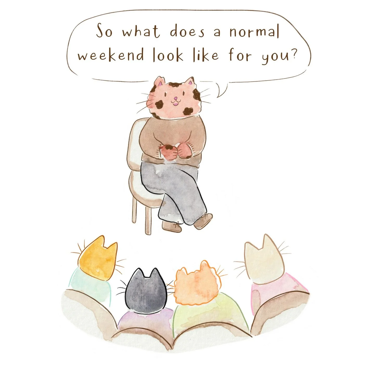 We were at a group event the other week and this was the icebreaker- we realised we were kind of boring but happy, and for some reason I thought I&rsquo;d draw about it 😆 happy Thursday! 🤎 #comic #comicillustration #watercolor