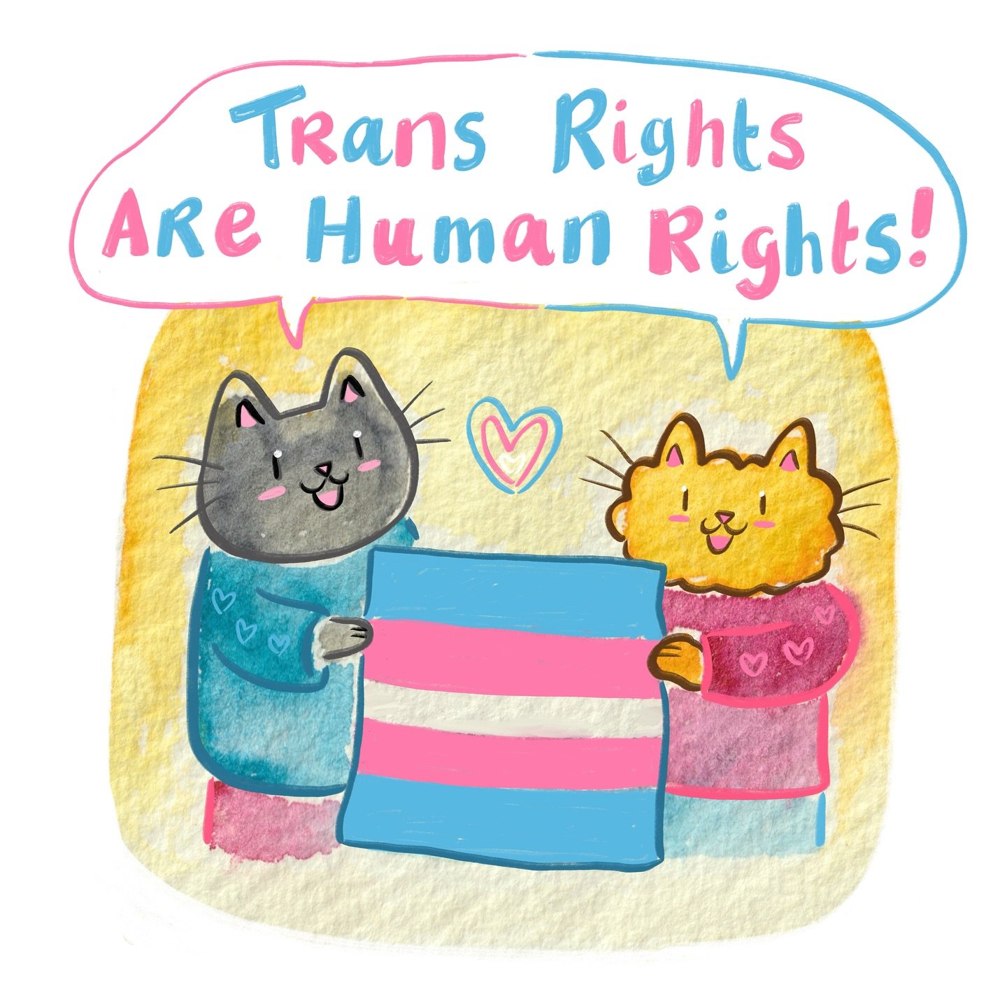 28. Trans rights are human rights! 🏳️&zwj;⚧️ 💗💙🐈&zwj;⬛🐈 #cosyseptemberick 💗 ☺️ #artchallenge #illustrationdaily