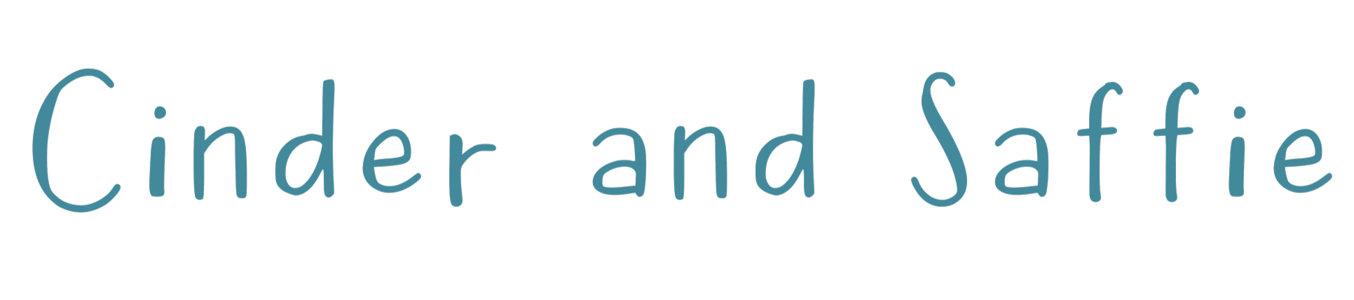 Blue text reading “Cinder and Saffie” on a black background