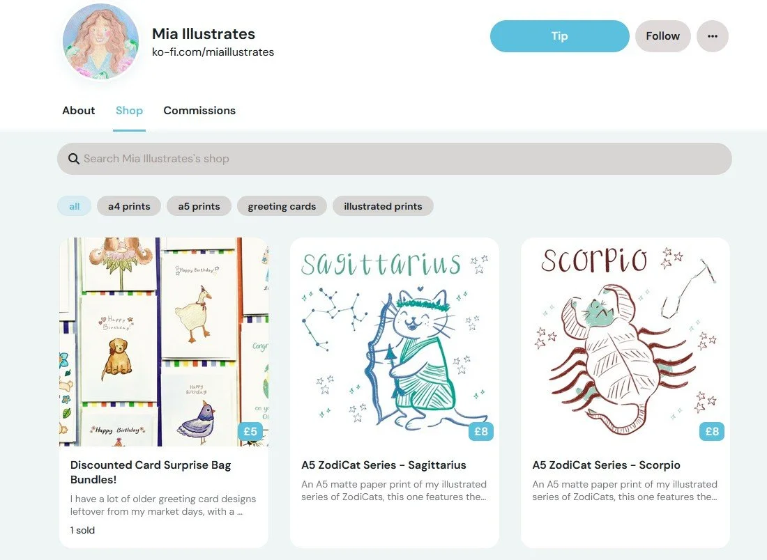 Image example of Mia Illustrates Ko-Fi shop