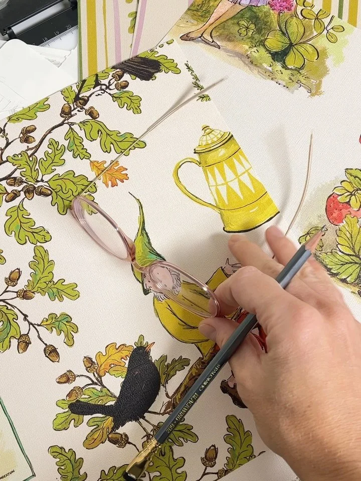 Going over wallpaper samples that look amazing!! Eeeek! 
.
.
.
.
#surfacepatterndesigner #wallpaperdesign #whimsicalillustration #comingsoon