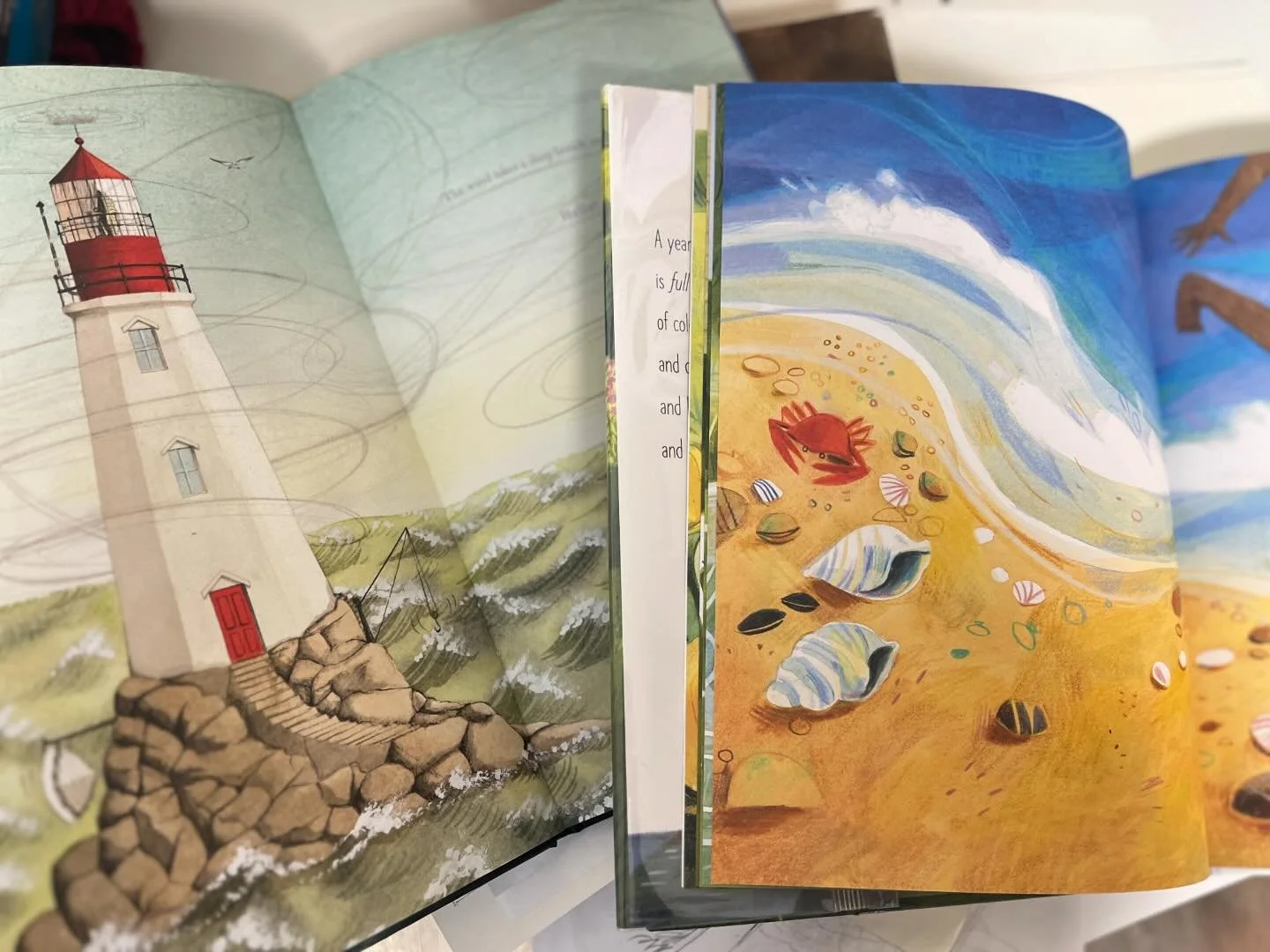 Did a library haul yesterday and looking at these two this morning. The librarian doesn&rsquo;t batt an eye at the fact that I&rsquo;m taking out Hello Lighthouse AGAIN. 
.
Green on Green I mistook for that kind of illustration we see a lot these day