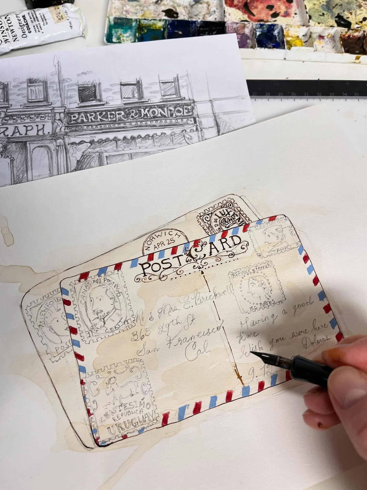 I brought out the black tea for this one but was too excited to let it steep enough 😬 Making of &ldquo;Wireless&rdquo;, coming out in the future by @nimbuspub 
.
Vintage Inspired | Children&rsquo;s Illustration | Strawberry Snail Illustrations | Nim