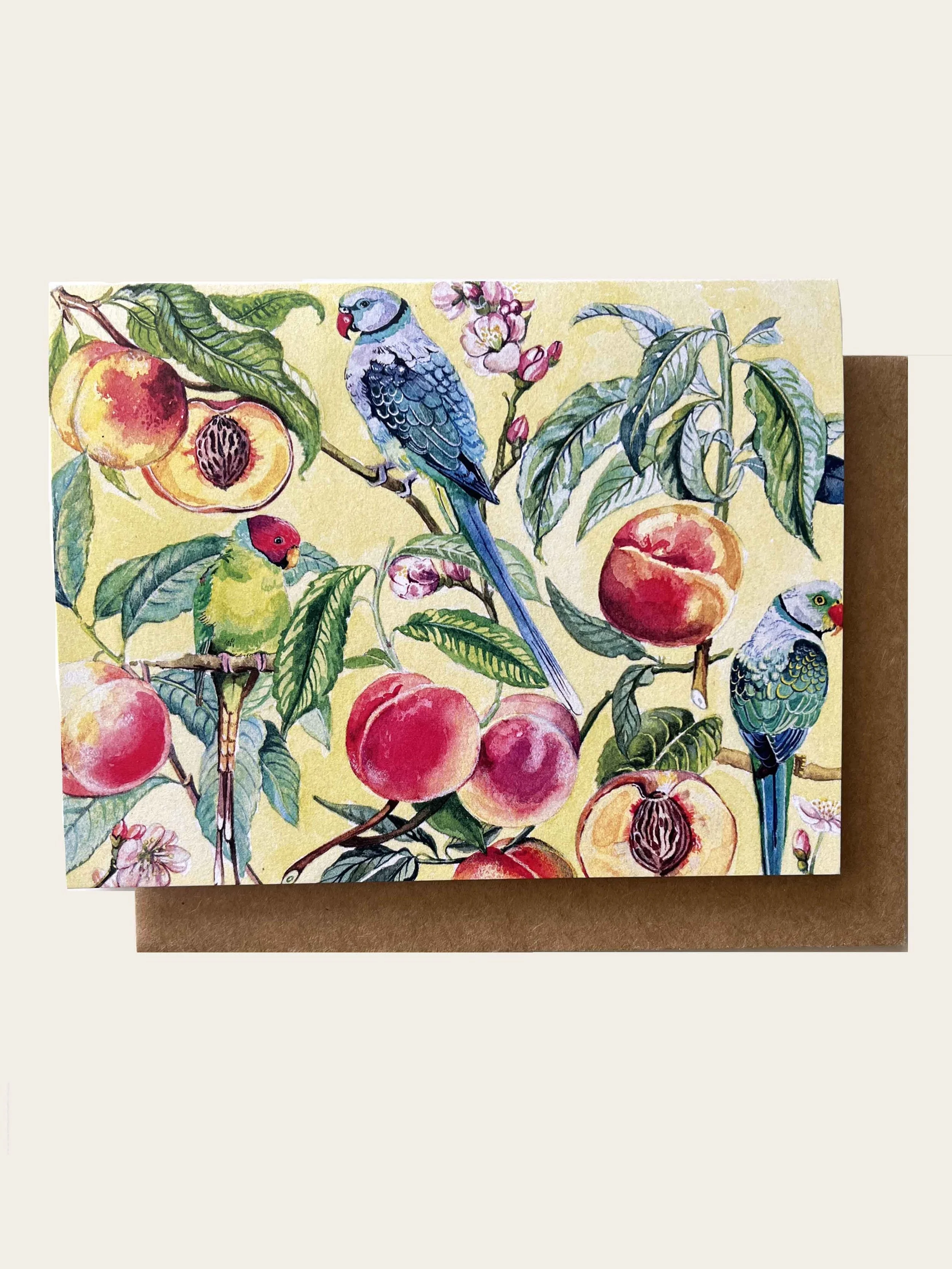 A2 Blank Notecard Peaches & Parakeets