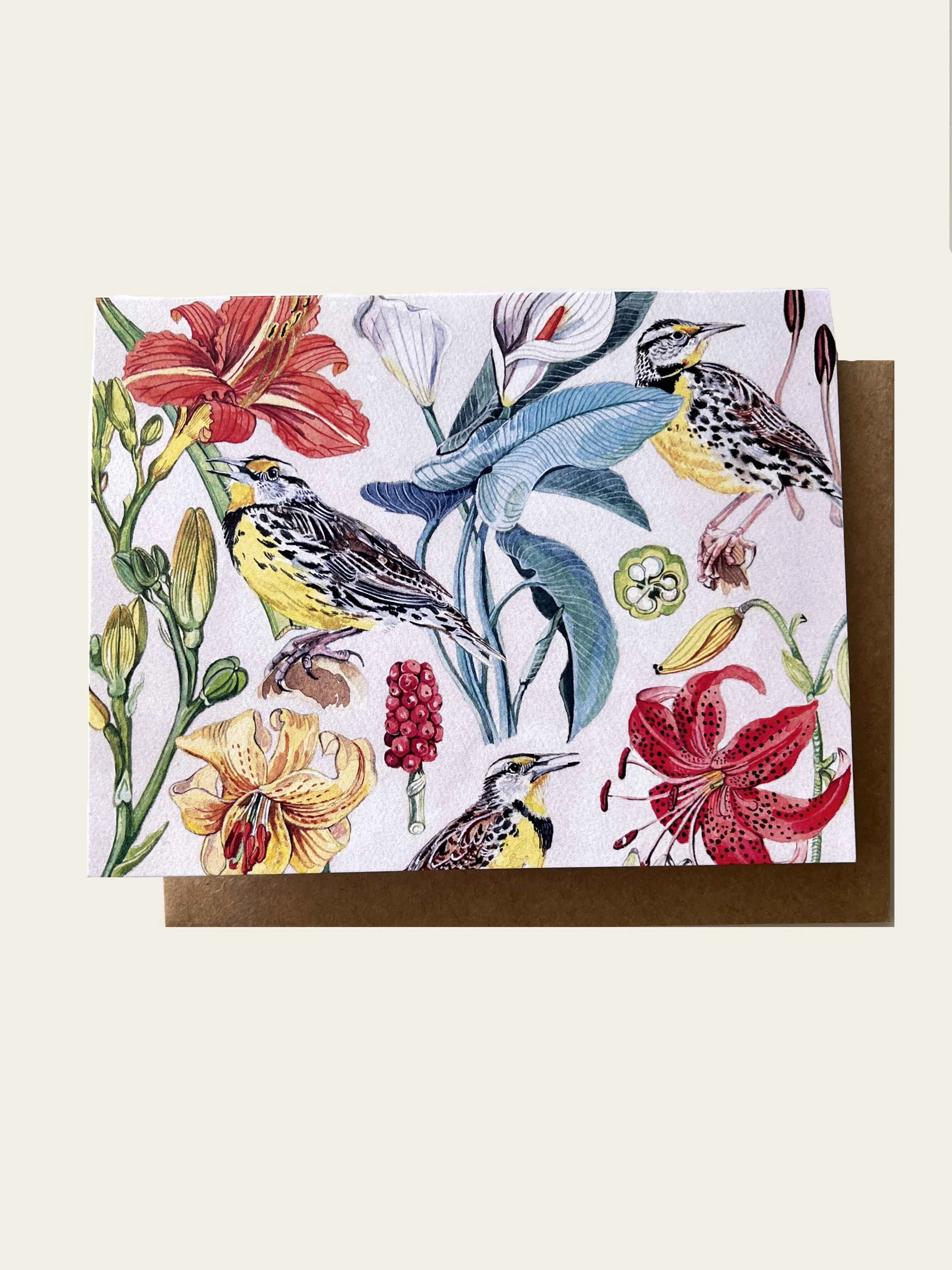 A2 Blank Notecard Larks & Lilies