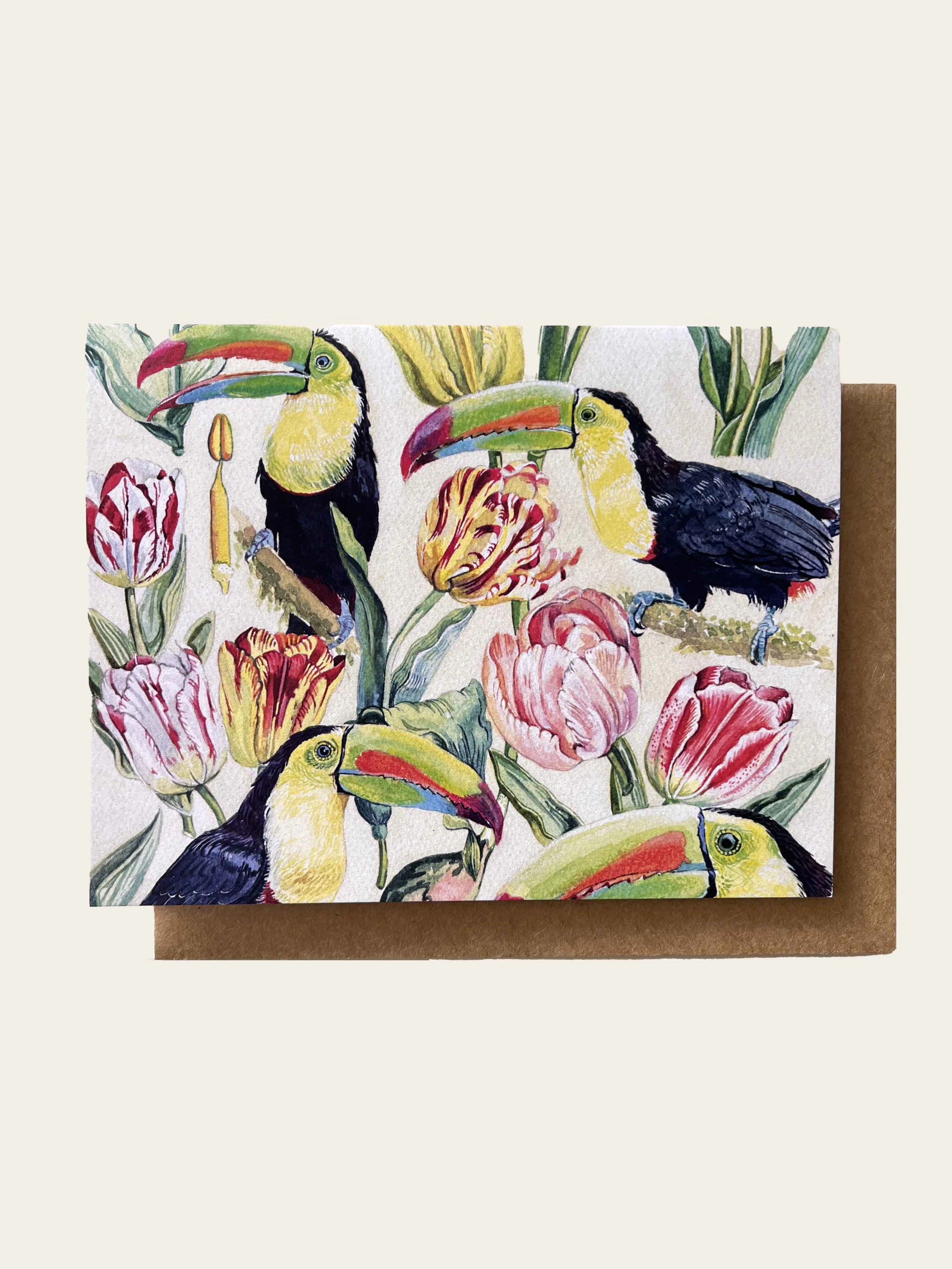 A2 Blank Notecard Toucans & Tulips