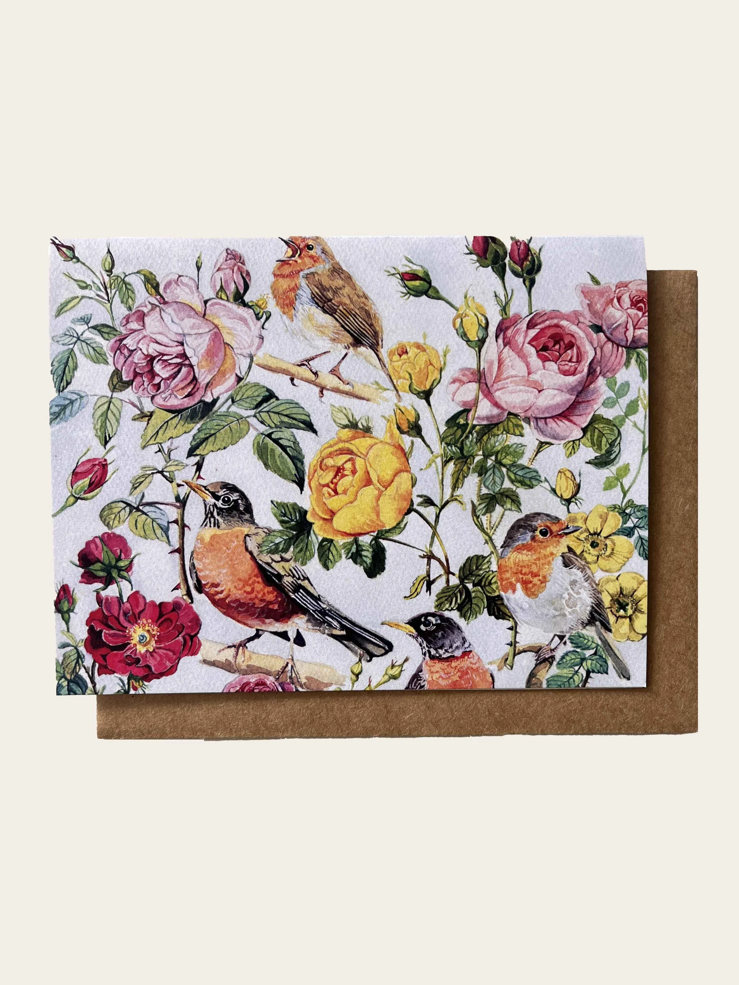 A2 Blank Notecard Roses and Robins