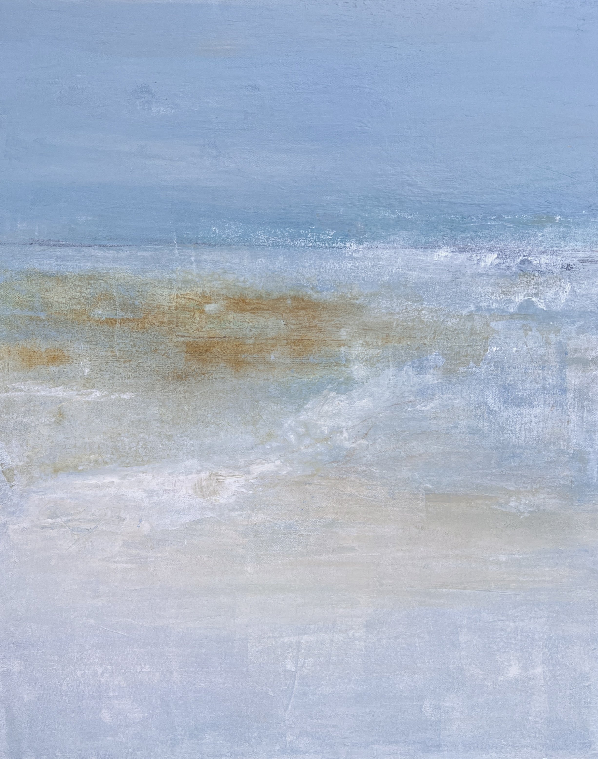 Original seascape painting by Nicole Cromwell Art - soft blues, grays and sand tones - artist and author