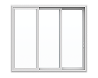 A white sliding window with three glass panes.