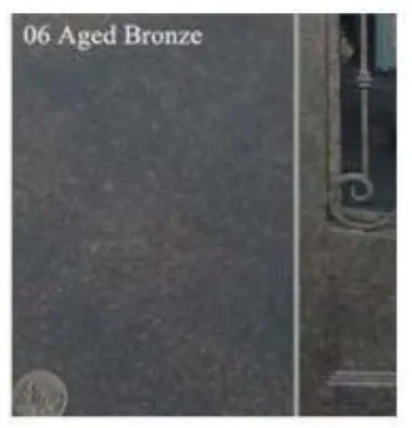 Close-up of a gray surface with text '06 Aged Bronze' in the top left corner.