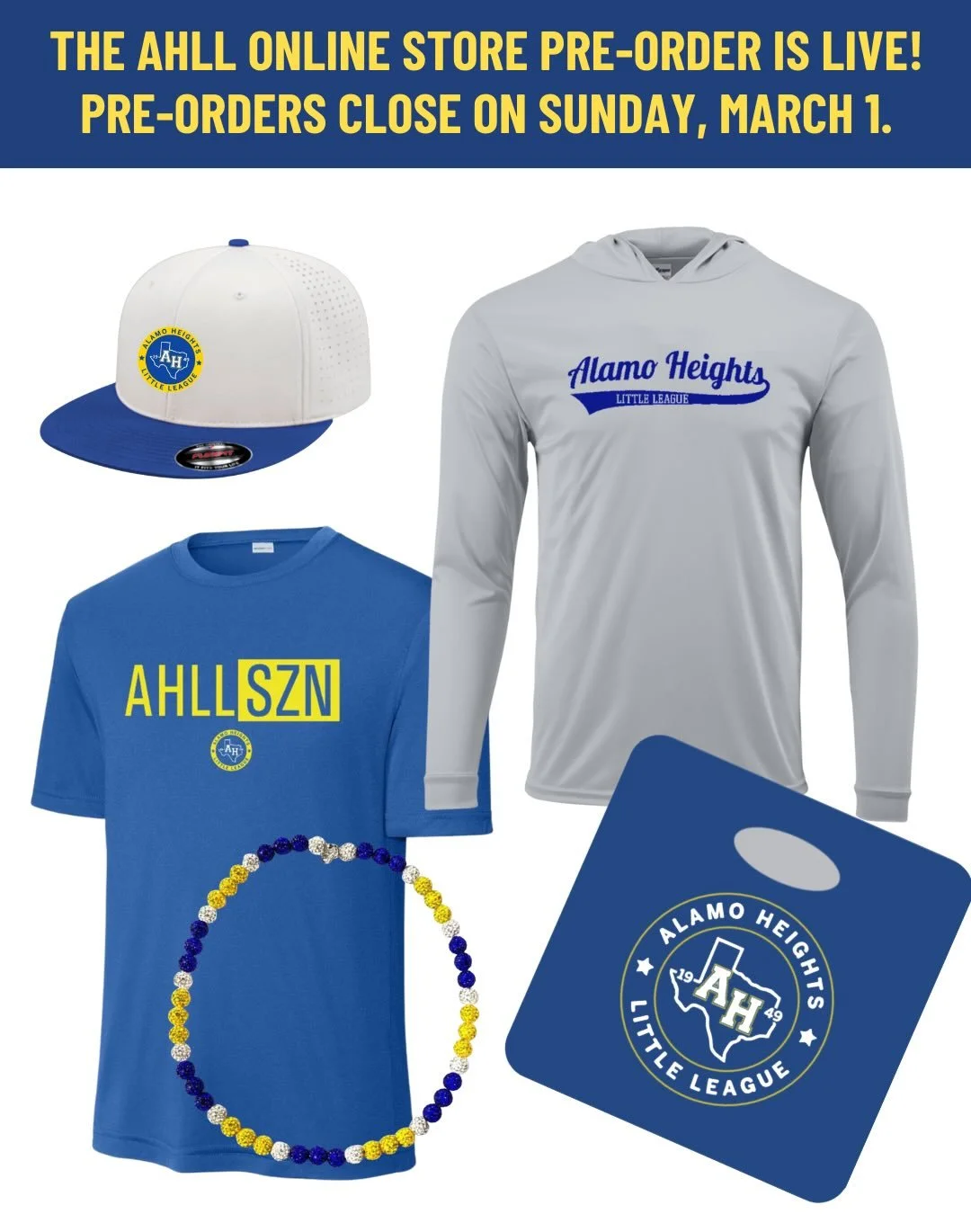 The AHLL Online Store Pre-Order Is Live! We have shirts, caps, bleacher cushions, necklaces, hoodies, sun shirts, optional practice shirts and more! Go to www.shopahll.org and click on the Shop tab or visit the link in our bio. The store closes on Ma