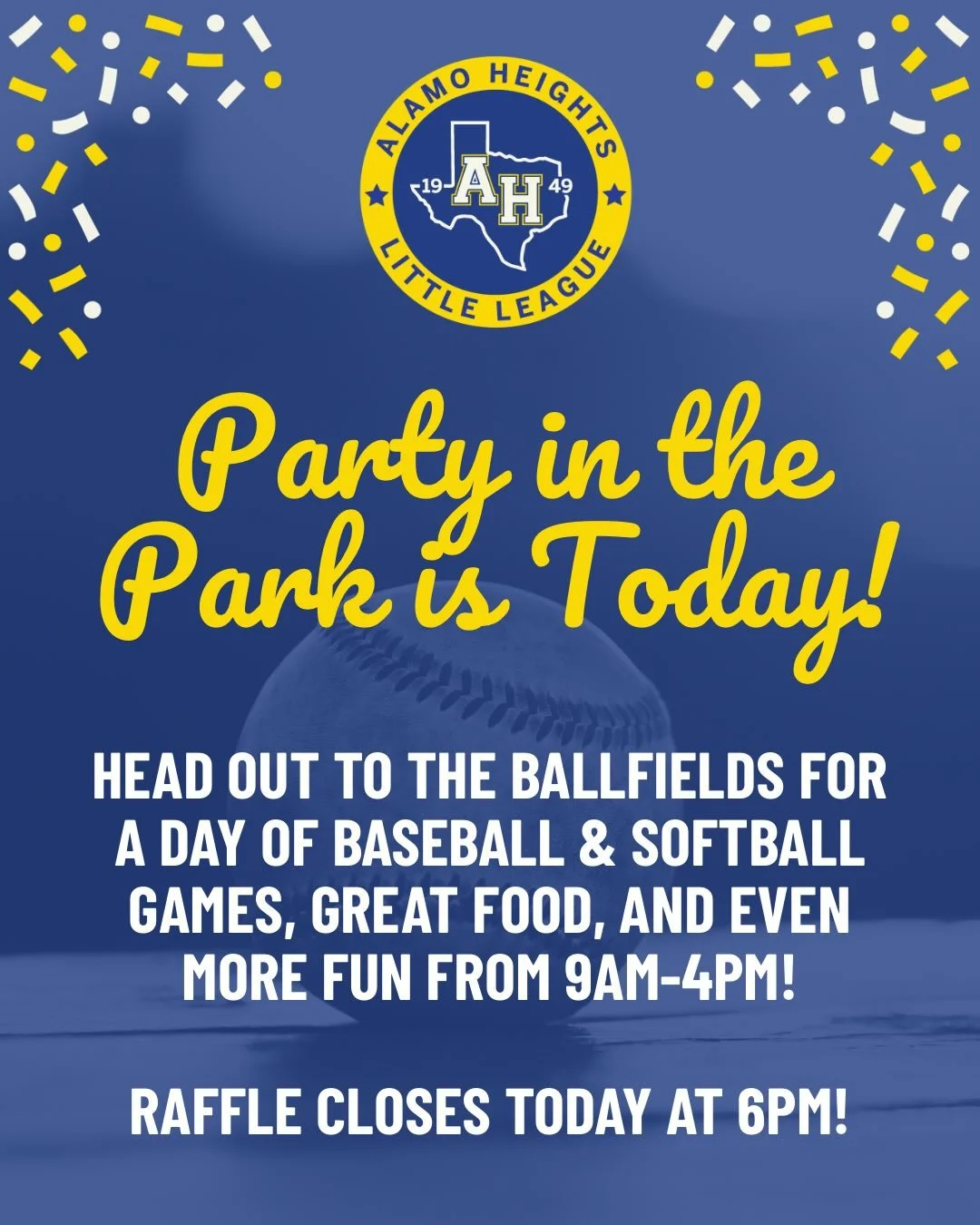 Today is the day! Join us today for a day filled with baseball and softball games, the Theory Coffee van (9am-12pm), a balloon artist and a face painter (10am-12pm), peanuts and pickles from Thai Bird, a Missions sports equipment donation drive, spra