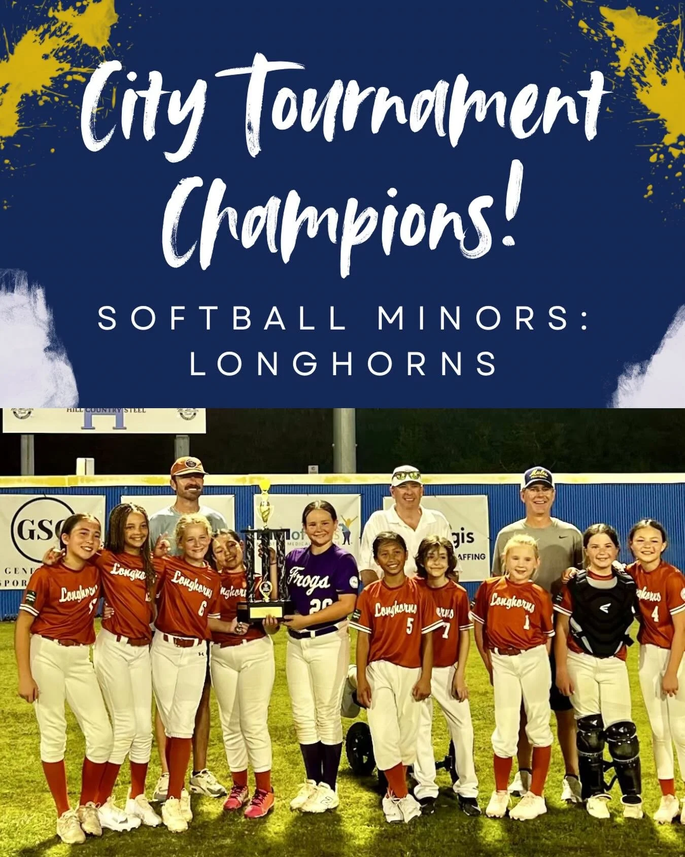 CONGRATULATIONS to AH Minors Softball (Longhorns): City Tournament CHAMPIONS! 👏🥎💙💛