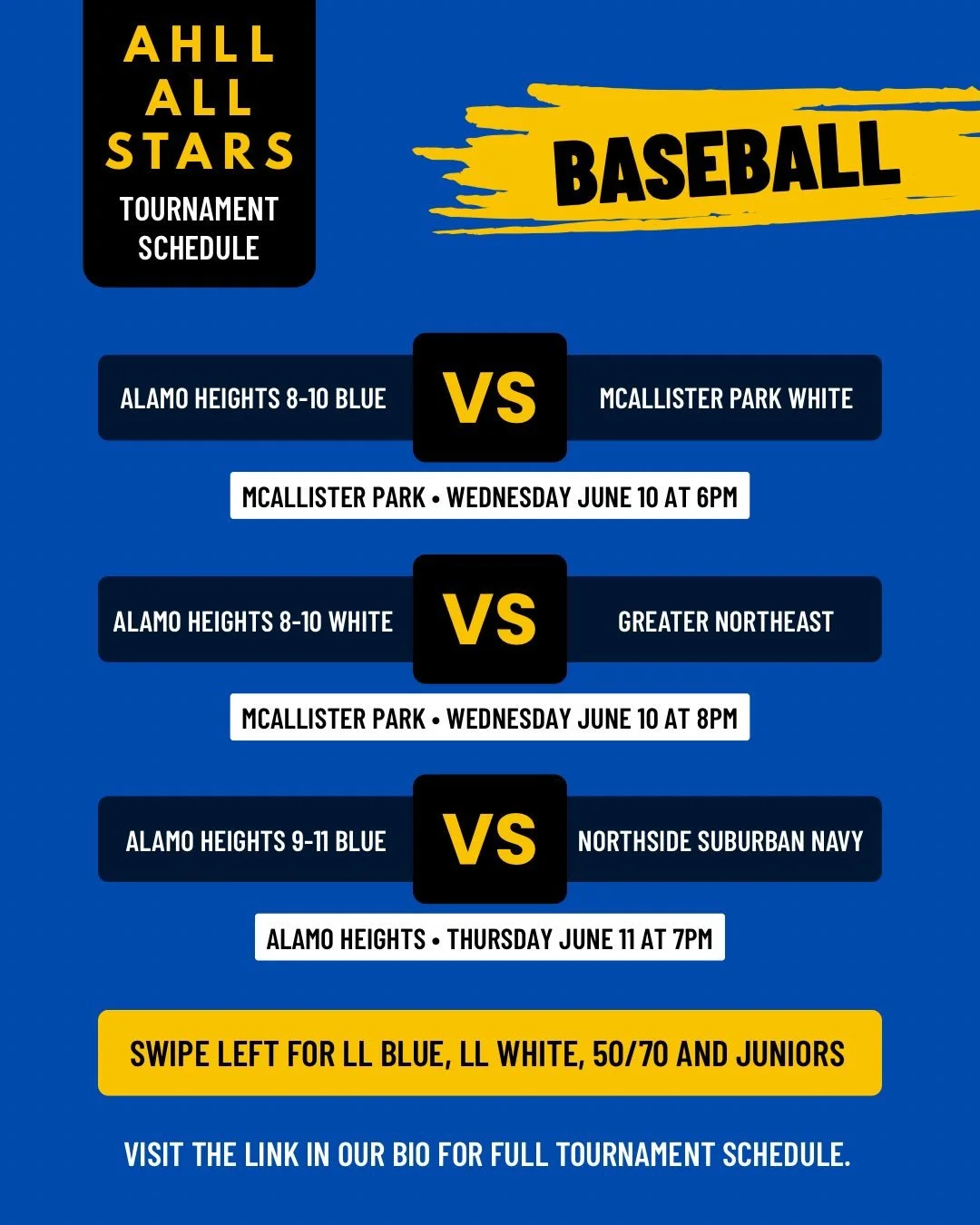 All Star Baseball games kick off tomorrow evening! Good luck to all of the teams and GO HEIGHTS! View the full tournament schedule by clicking on the link in our bio.