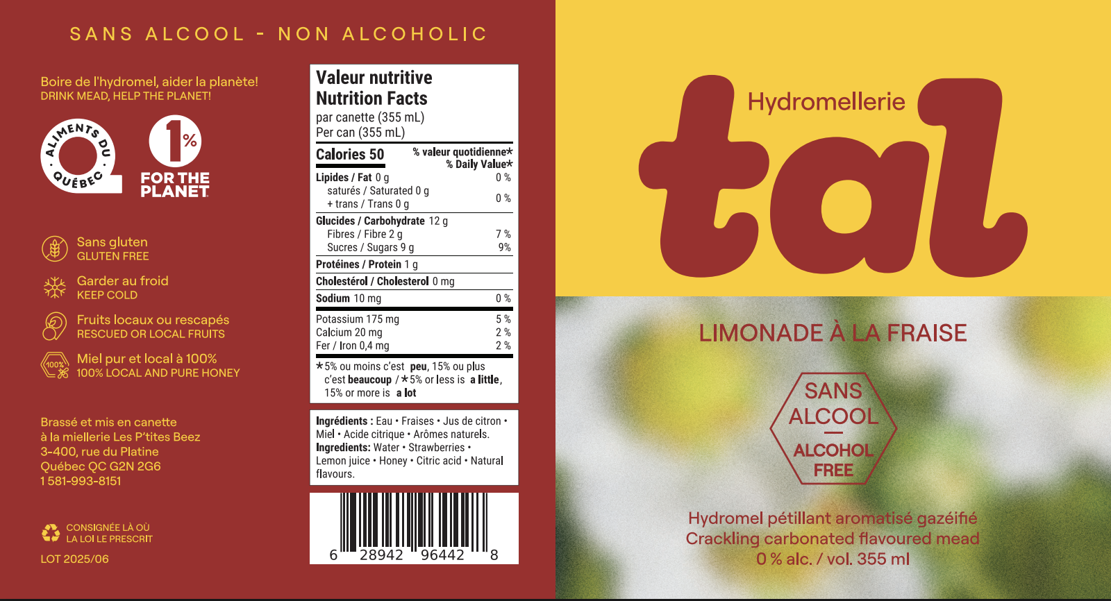 Hydromel Pétillant aromatisé Limonade à la fraise