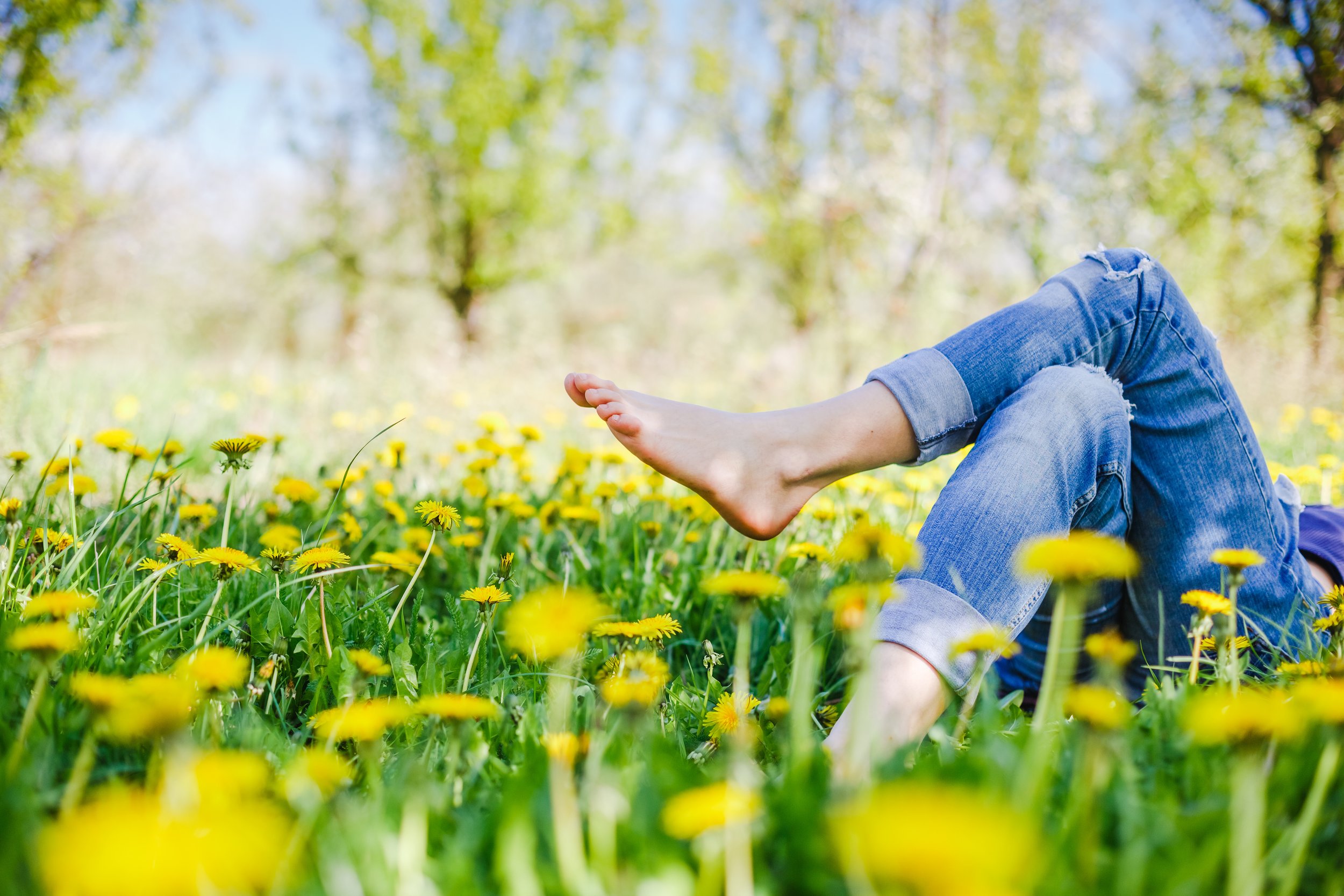 woman laying in flowers
