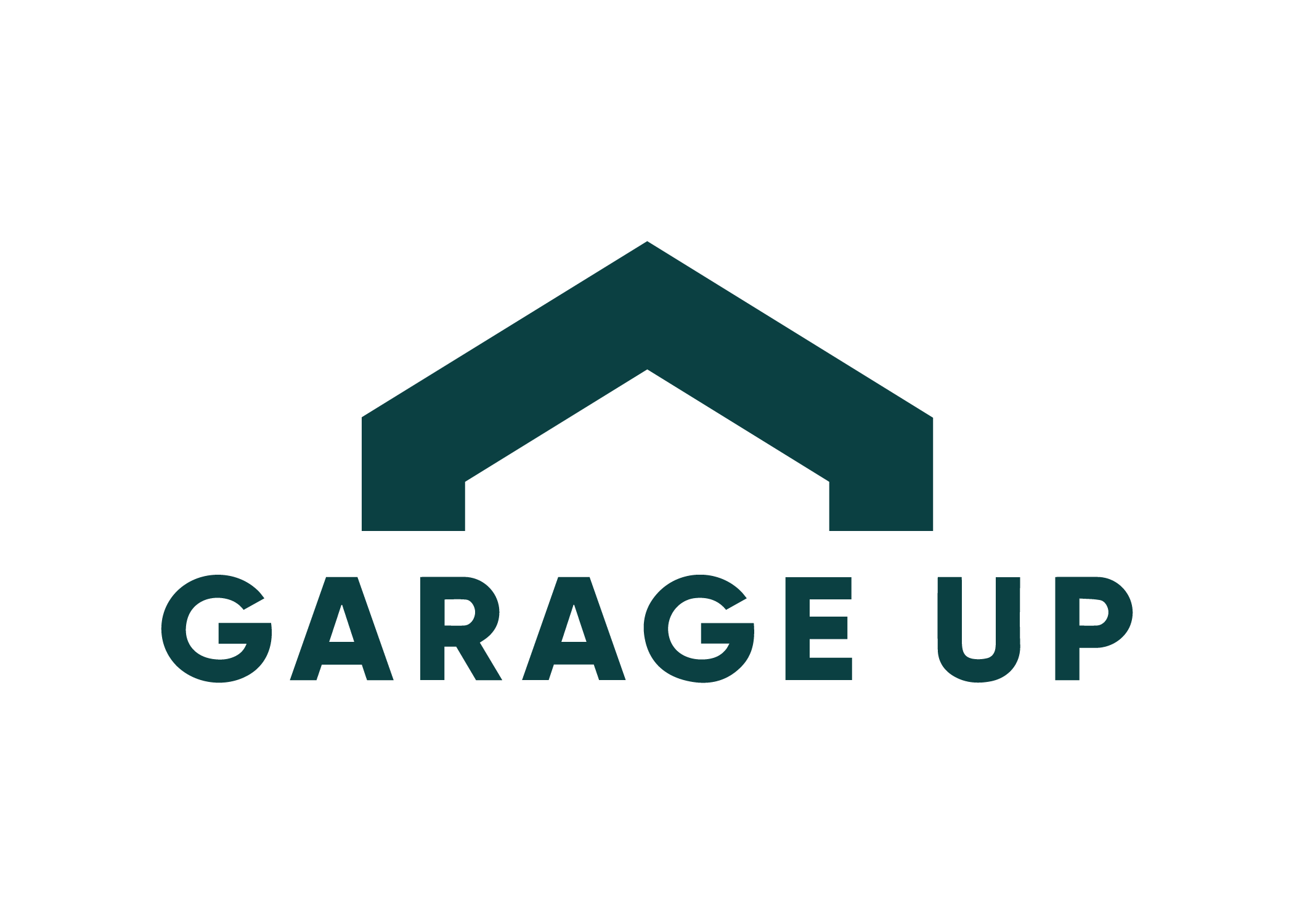 Logo of "Garage Up" with a stylized house roof icon above the text.